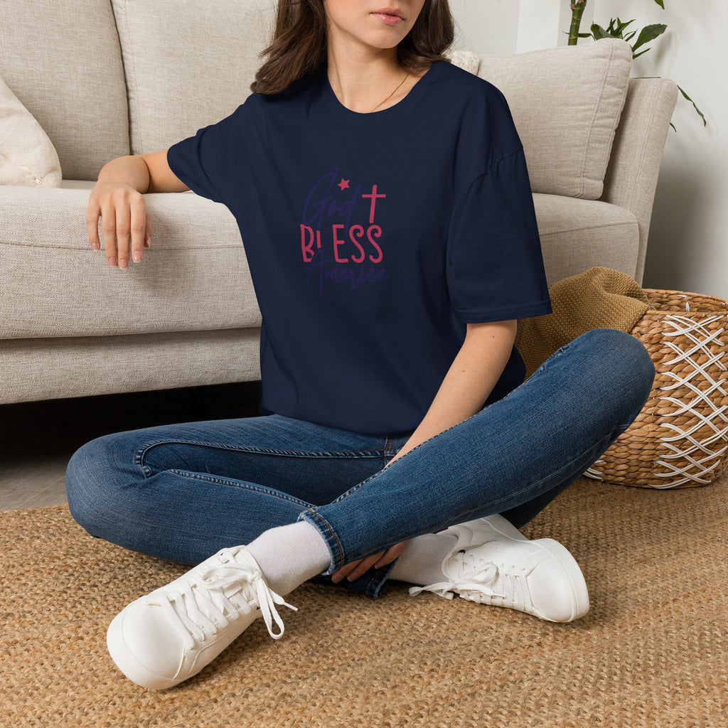 God Bless America Patriotic Christian T-Shirt with Cross