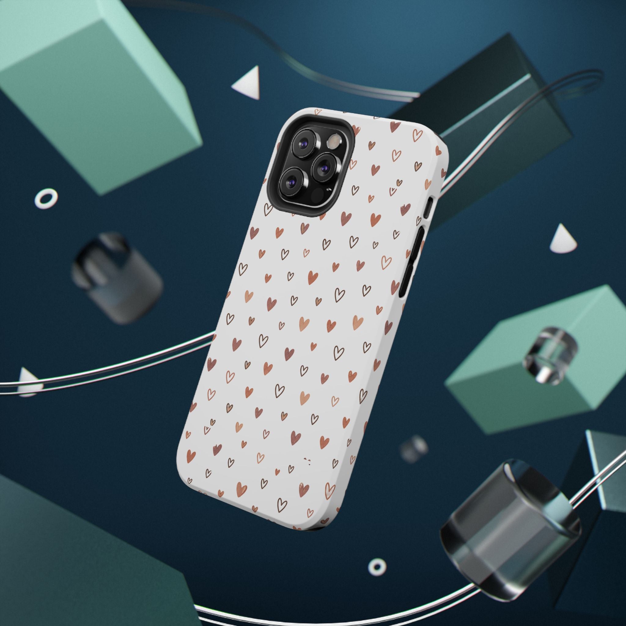 Heart Doodle Impact-Resistant Phone Case — Cute Neutral Tiny Hearts Design