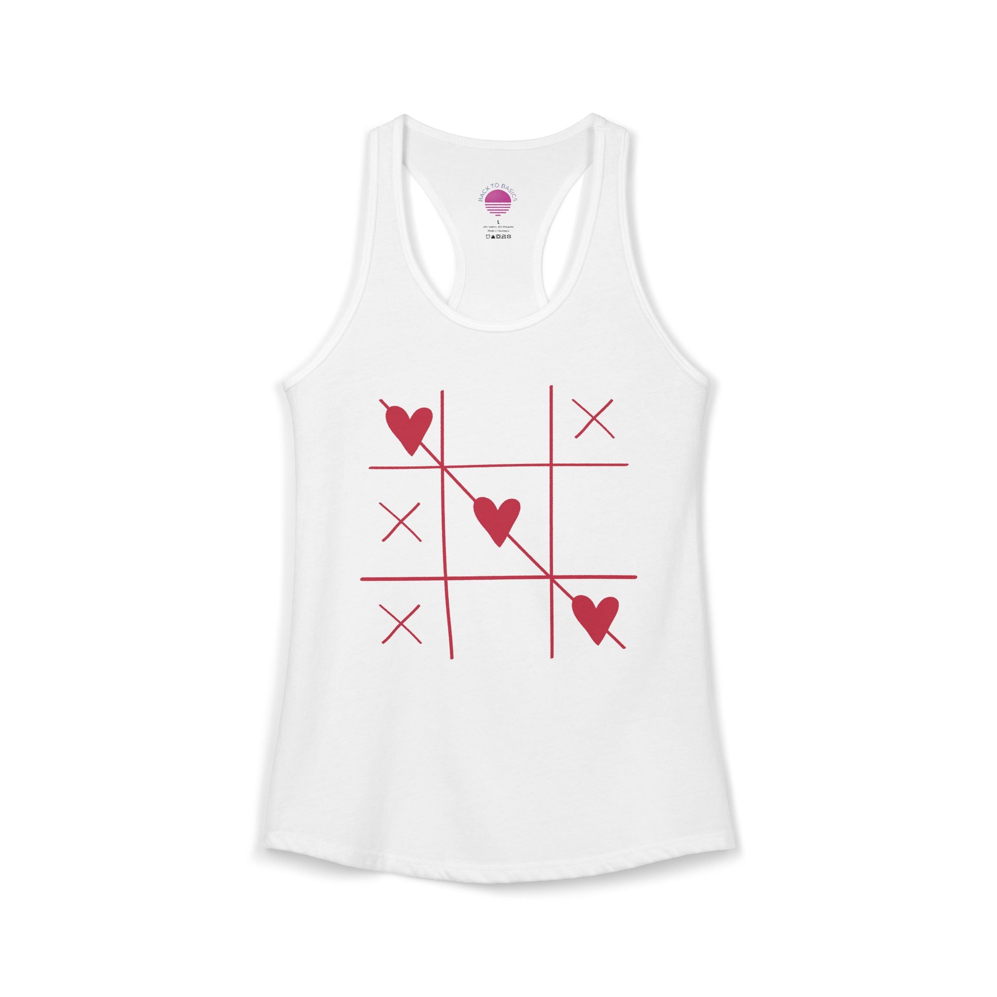 Heart Tic Tac Toe Women’s Racerback Tank — Cute Valentine’s Game Tee
