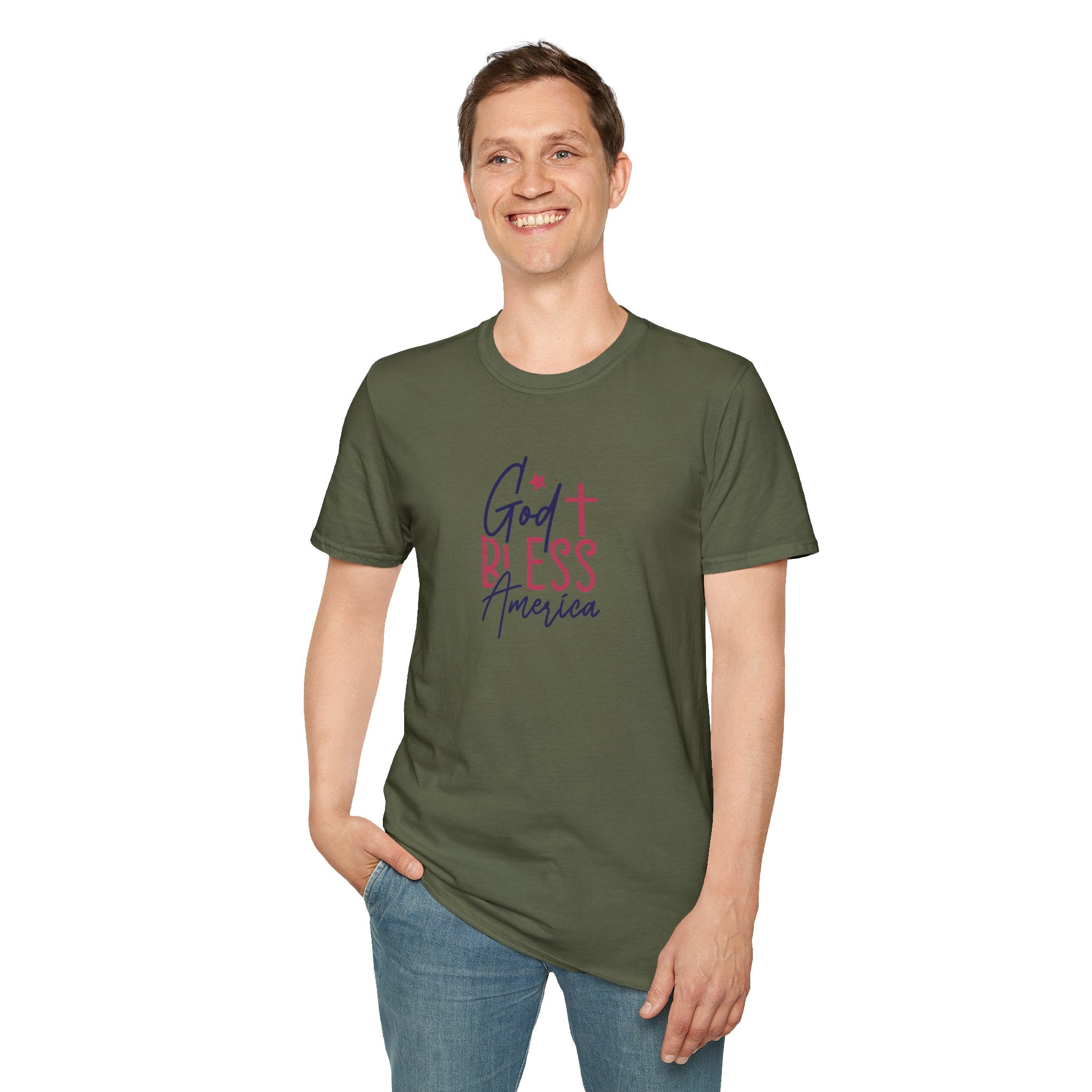 God Bless America Patriotic Christian T-Shirt with Cross