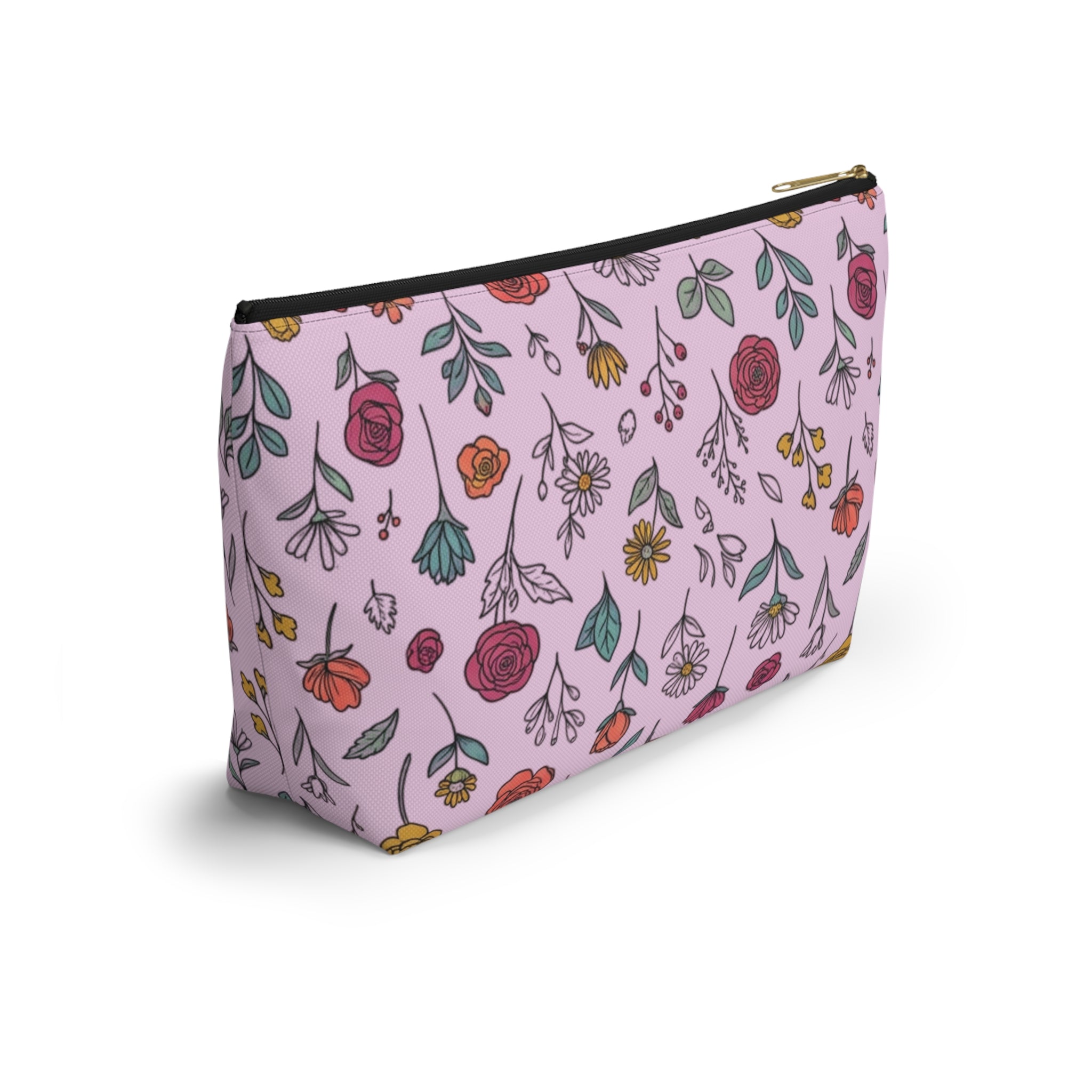 Floral Doodle Accessory Pouch — T‑Bottom Makeup & Travel Organizer