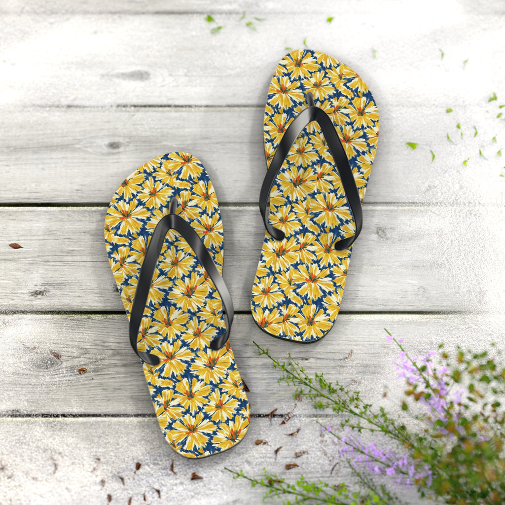 Yellow Daisy Flip Flops – Floral Beach Sandals Printify