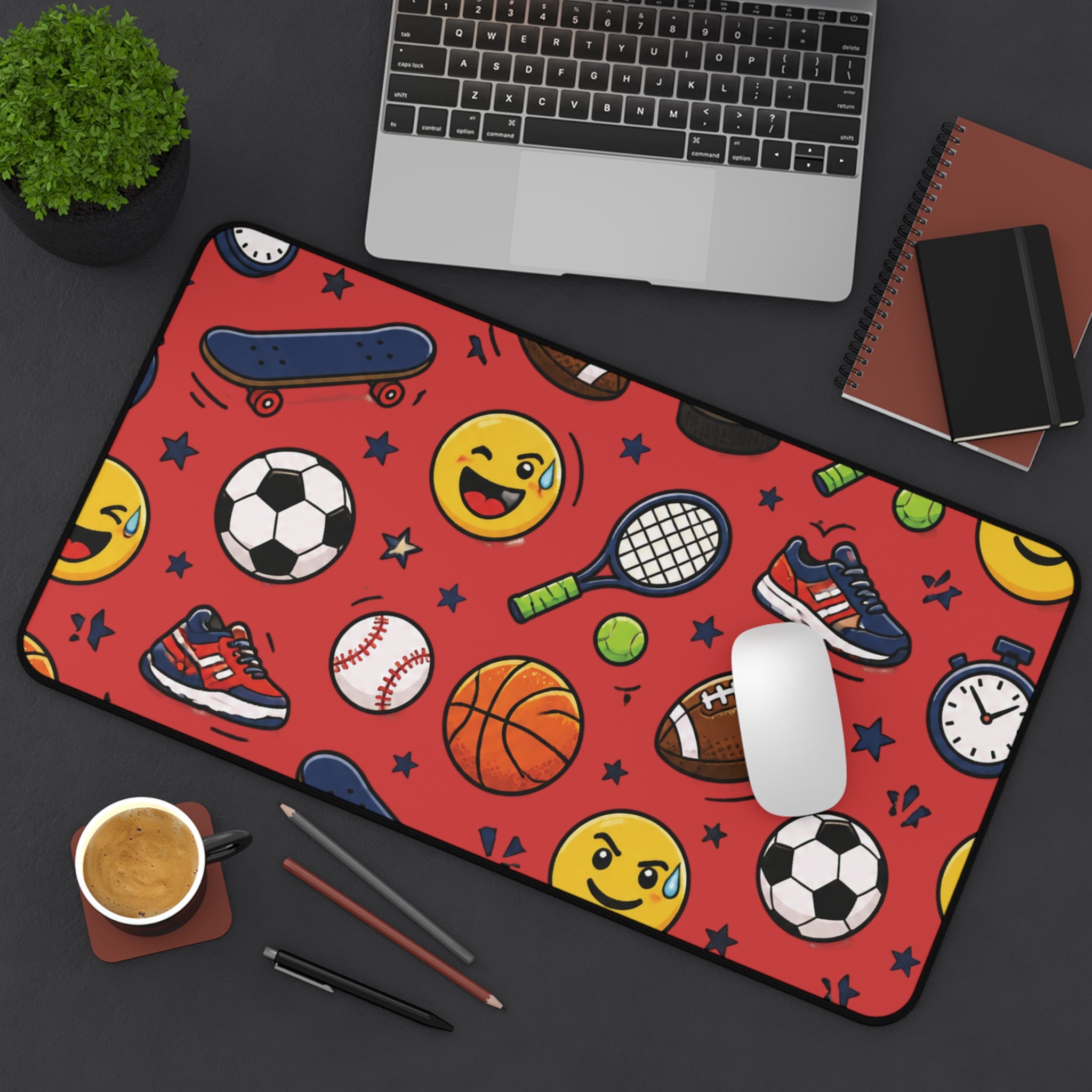 Back To School Sports Emojis Desk Mat — Athletic Pattern Mouse Pad for Kids & Teens