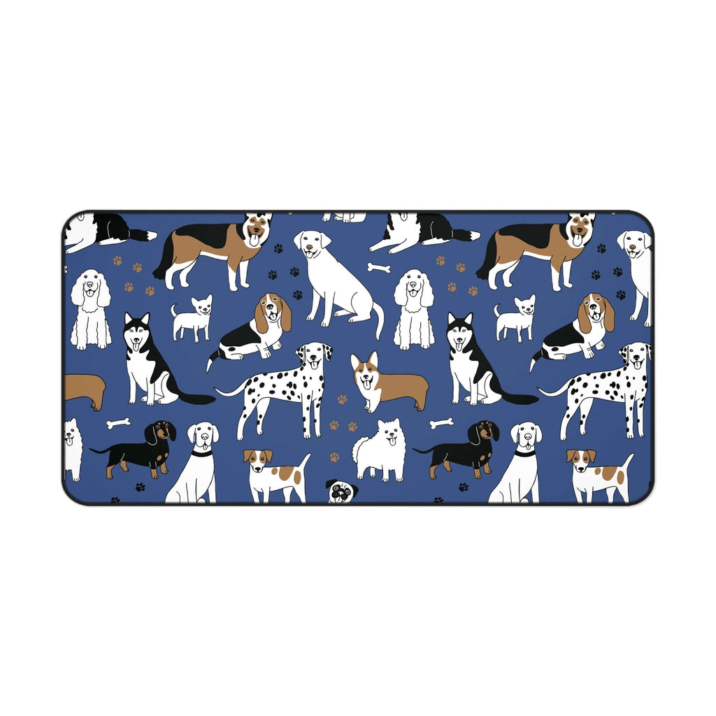 Dog Pattern Desk Mat — Blue Cute Puppy Desk Pad for Pet Lovers