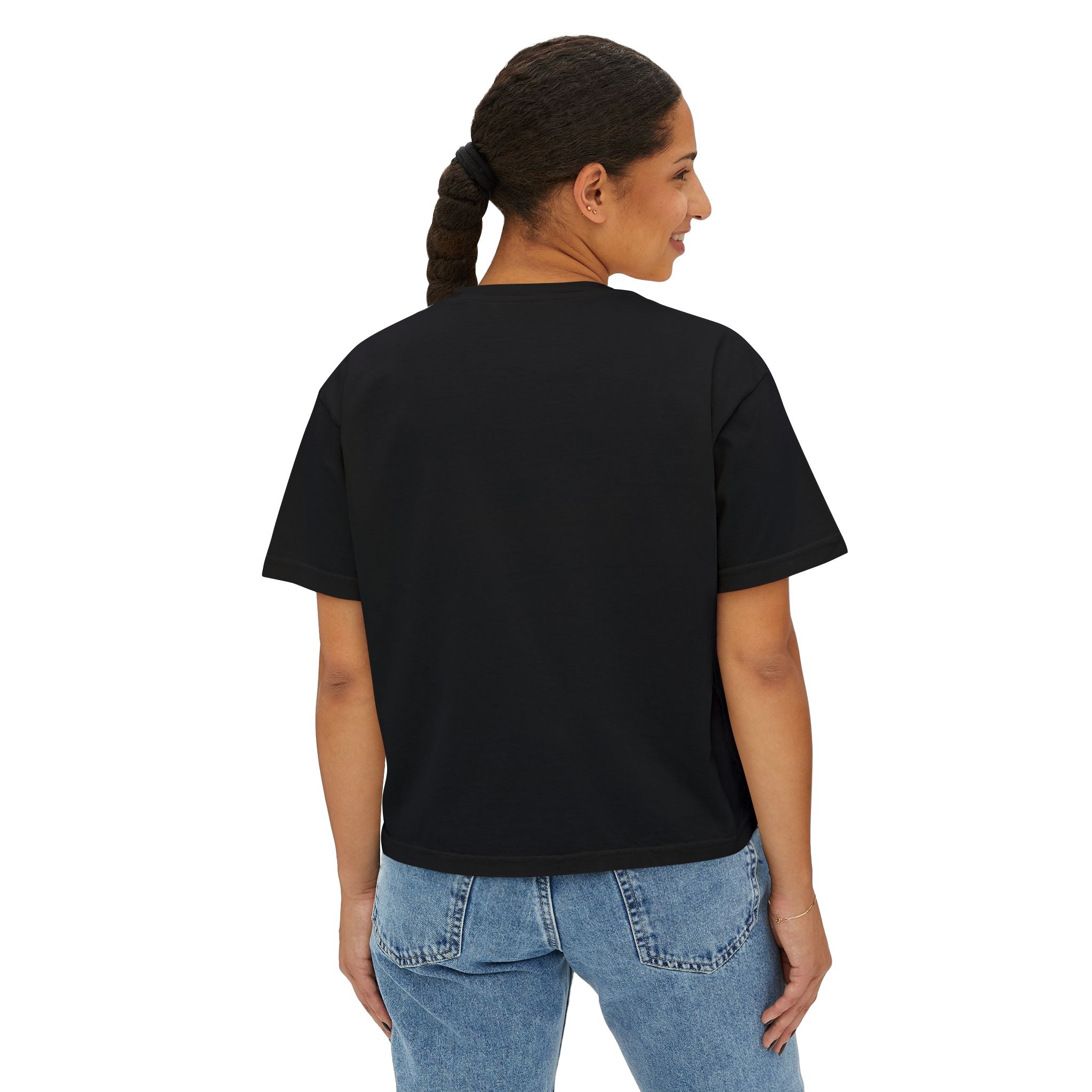 Cute Cosmic Cat Boxy Tee — Women's Graphic T-Shirt