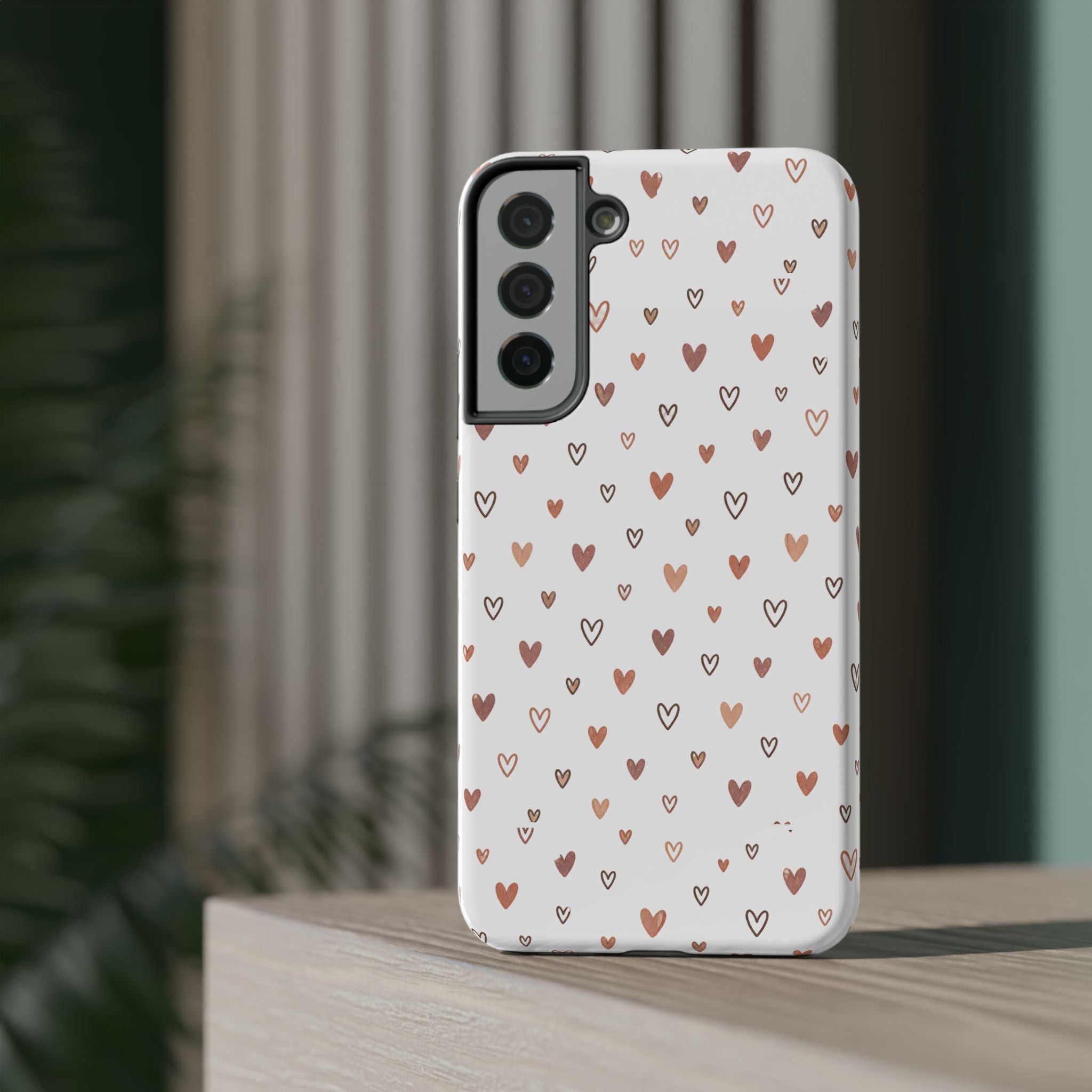 Heart Doodle Impact-Resistant Phone Case — Cute Neutral Tiny Hearts Design
