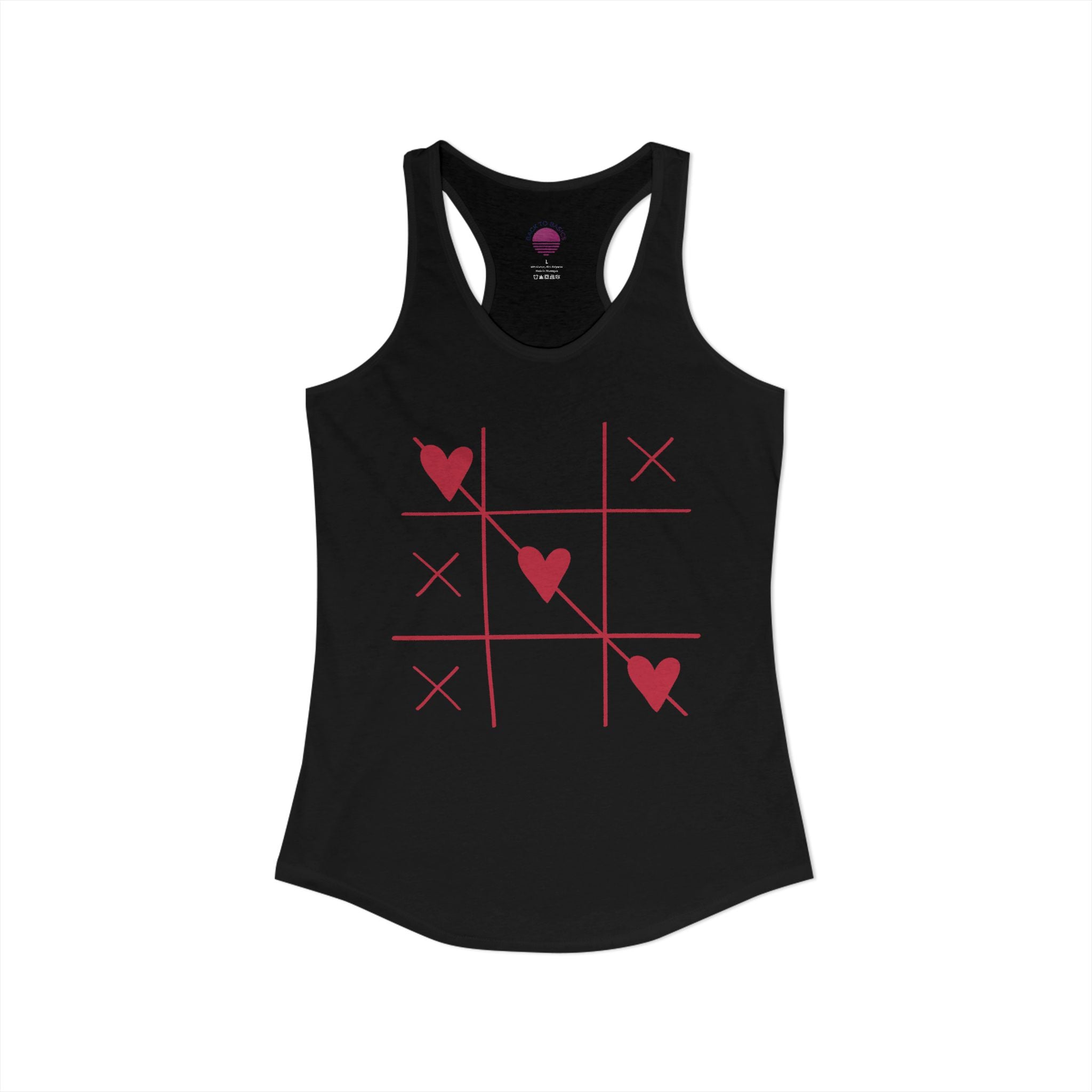Heart Tic Tac Toe Women’s Racerback Tank — Cute Valentine’s Game Tee
