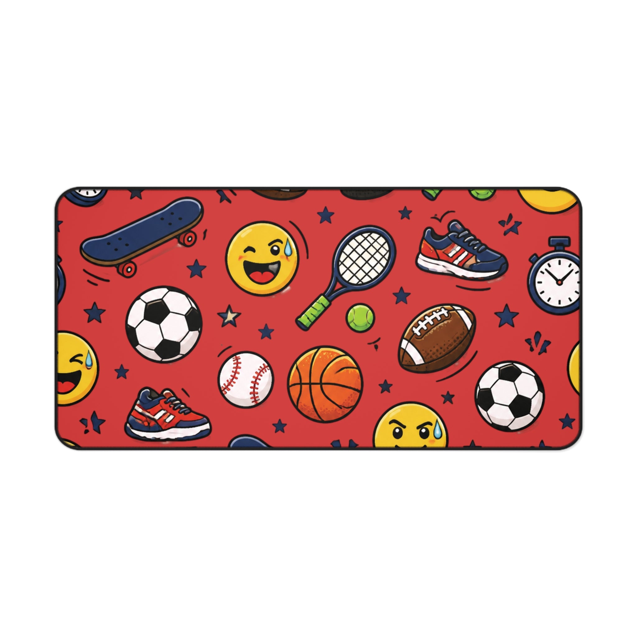 Back To School Sports Emojis Desk Mat — Athletic Pattern Mouse Pad for Kids & Teens