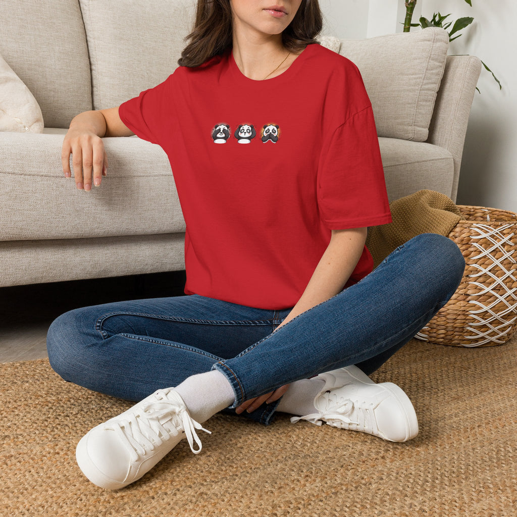 Panda Trio Graphic T-Shirt — Cute Cartoon Panda Faces Tee