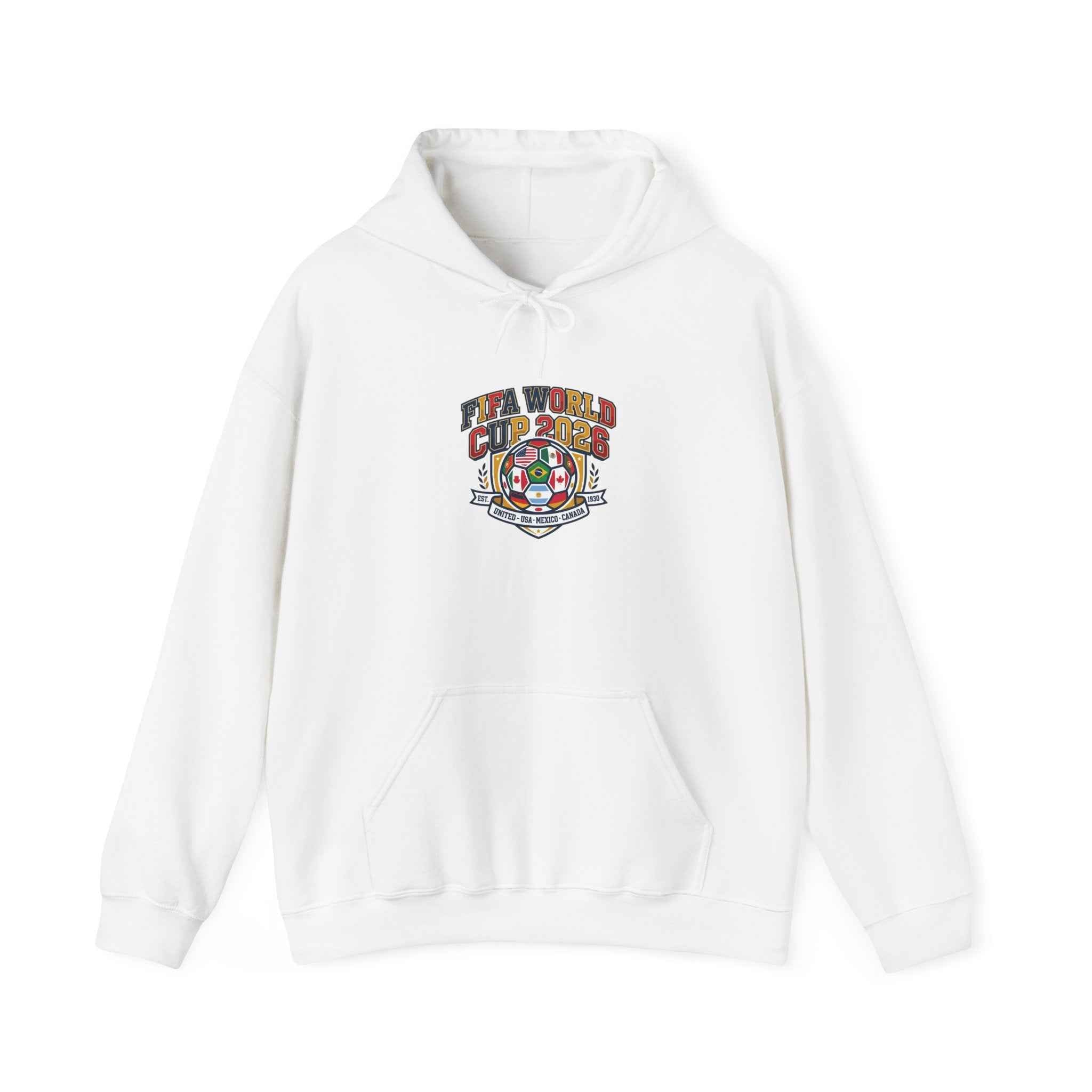 World Cup Patch Hoodie featuring retro crest, perfect for soccer watch party hoodie and stylish match-day outfit.