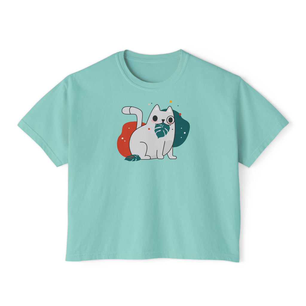 Cute Cosmic Cat Boxy Tee — Women's Graphic T-Shirt