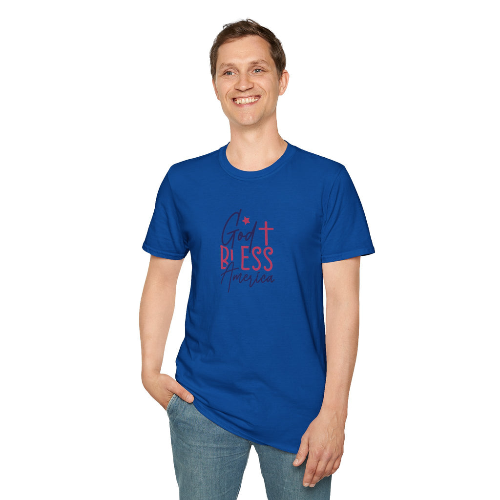 God Bless America Patriotic Christian T-Shirt with Cross