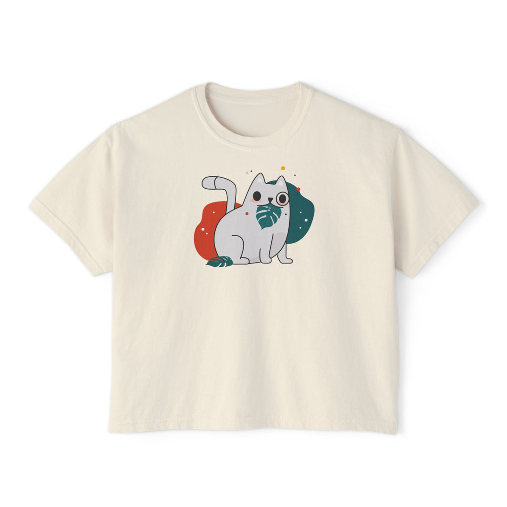 Cute Cosmic Cat Boxy Tee — Women's Graphic T-Shirt