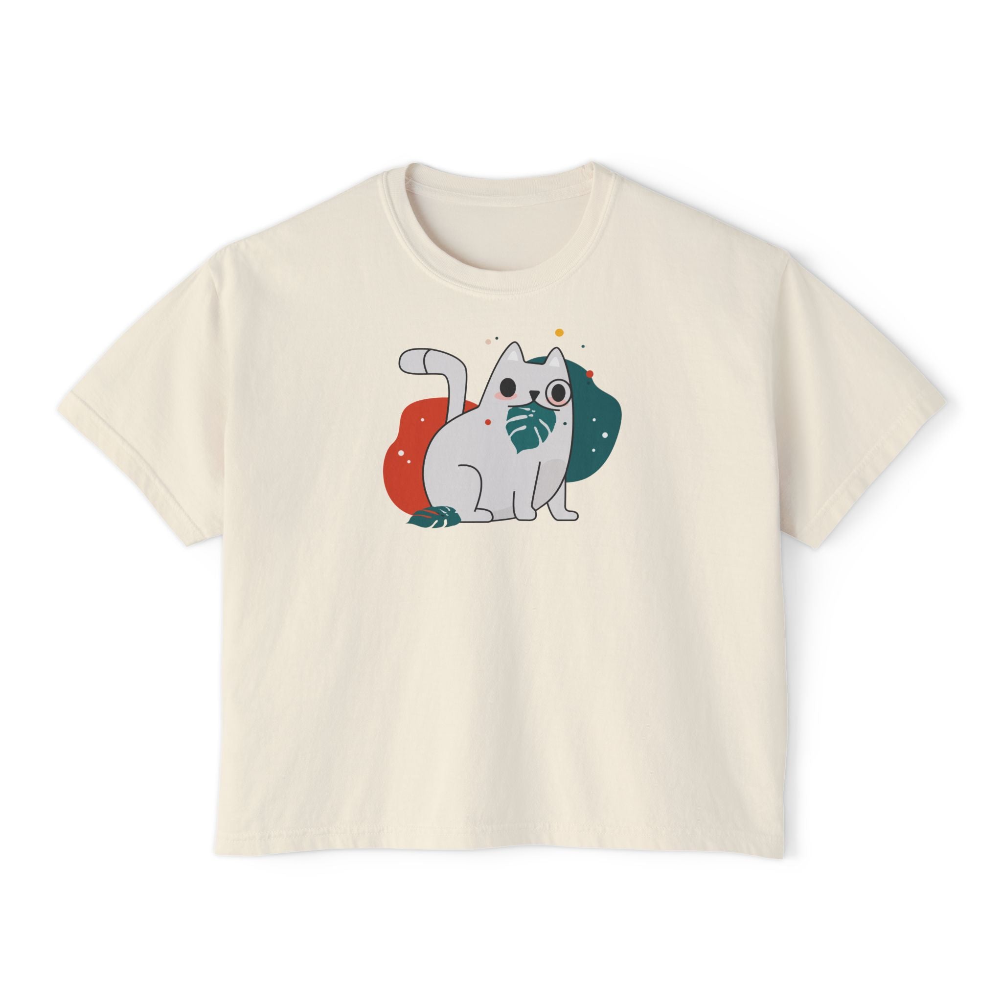 Cute Cosmic Cat Boxy Tee — Women's Graphic T-Shirt