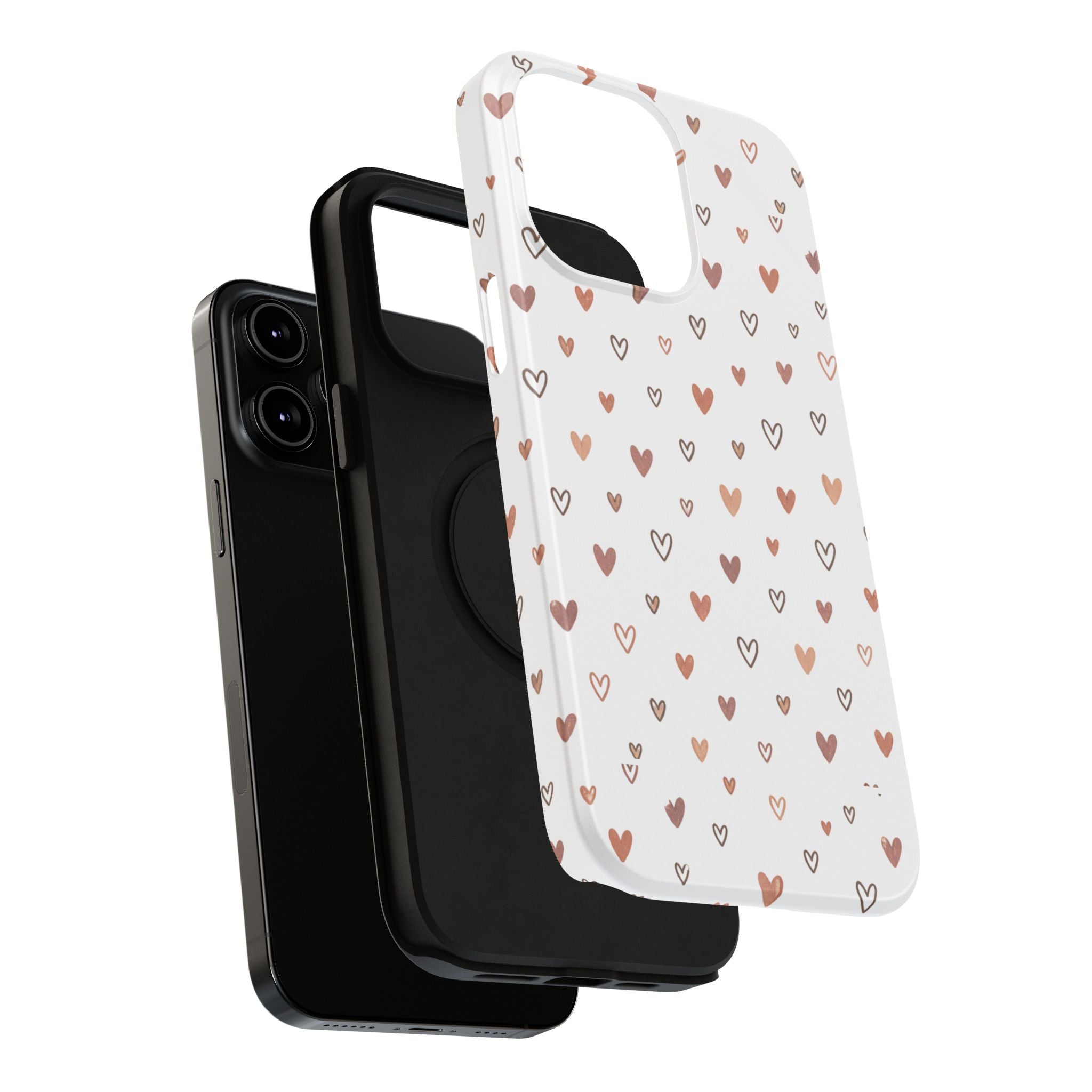 Heart Doodle Impact-Resistant Phone Case — Cute Neutral Tiny Hearts Design