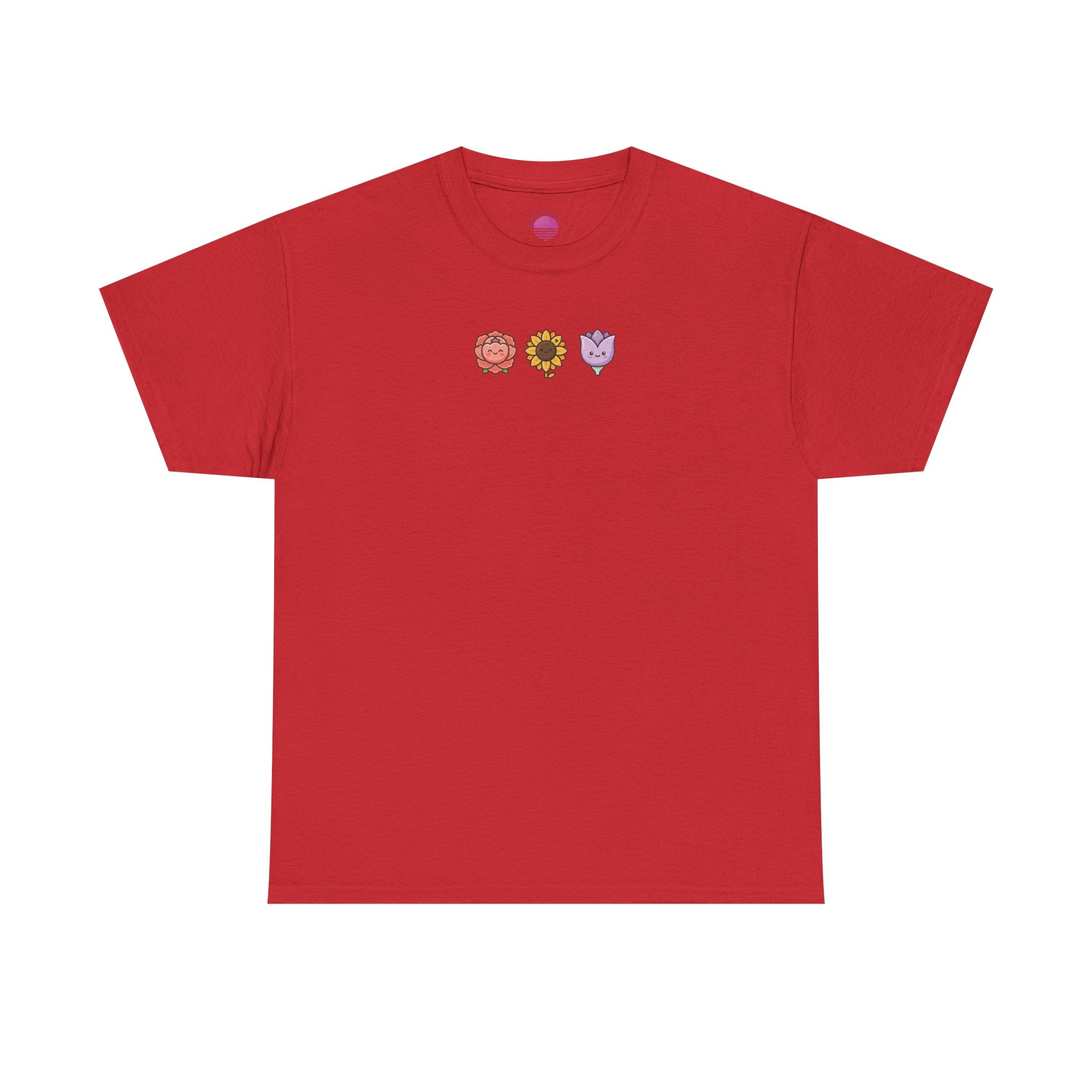 Flower Trio Tee — Cute Mini Floral Lion, Sunflower & Heart Plants Graphic T-Shirt