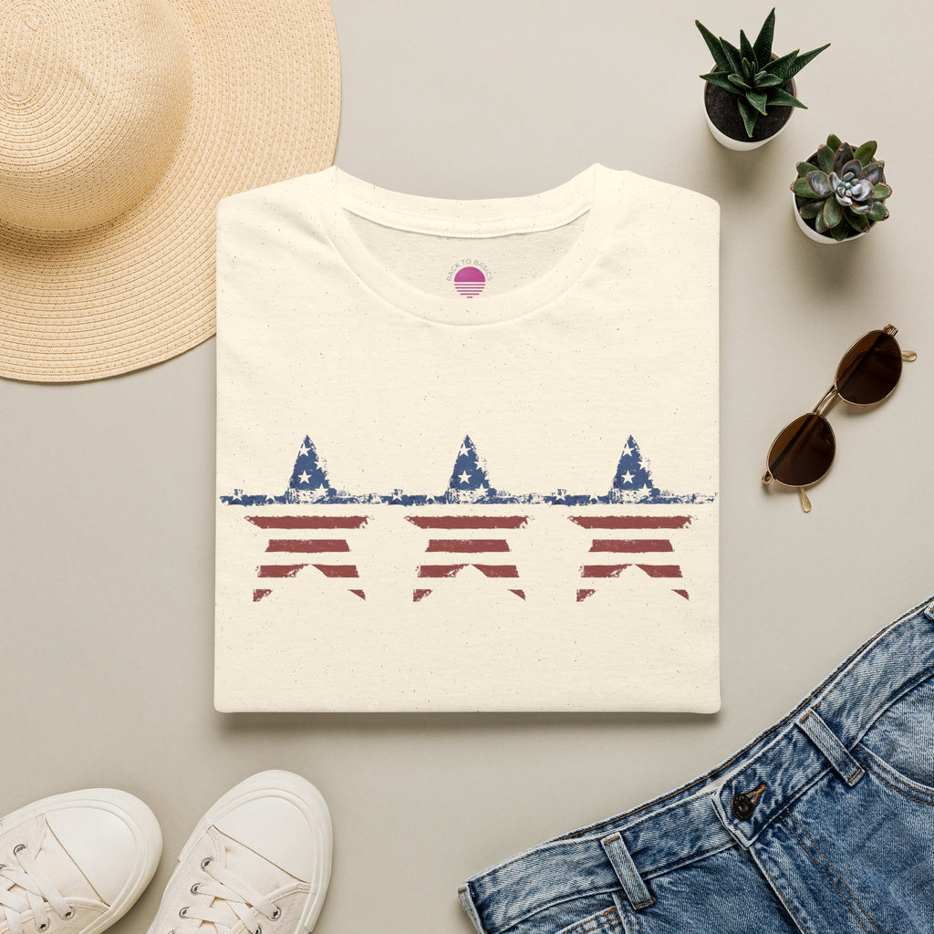 Patriotic Star Stripe T-Shirt featuring stars and stripes patriotic t-shirt design on a soft cotton fabric.