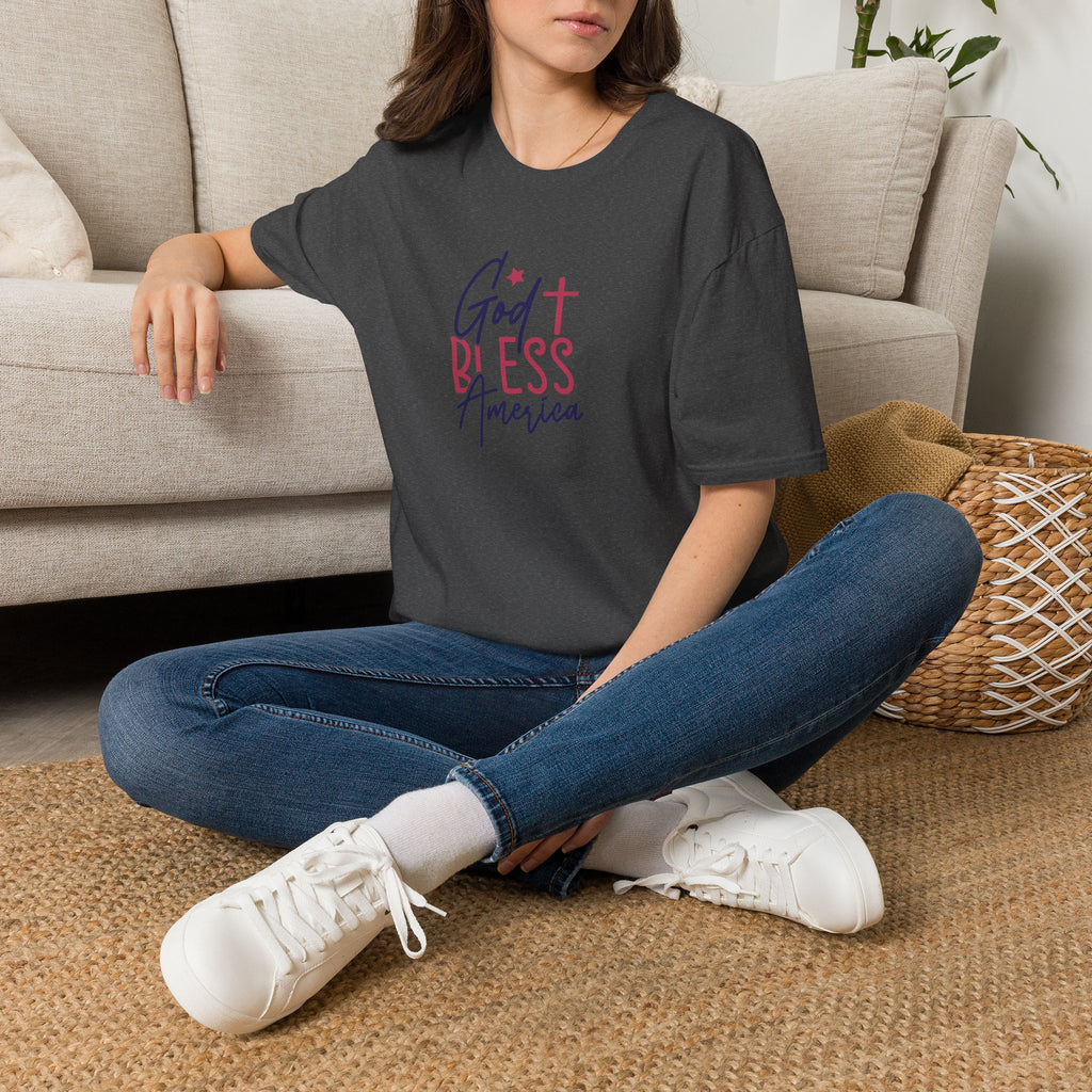 God Bless America Patriotic Christian T-Shirt with Cross