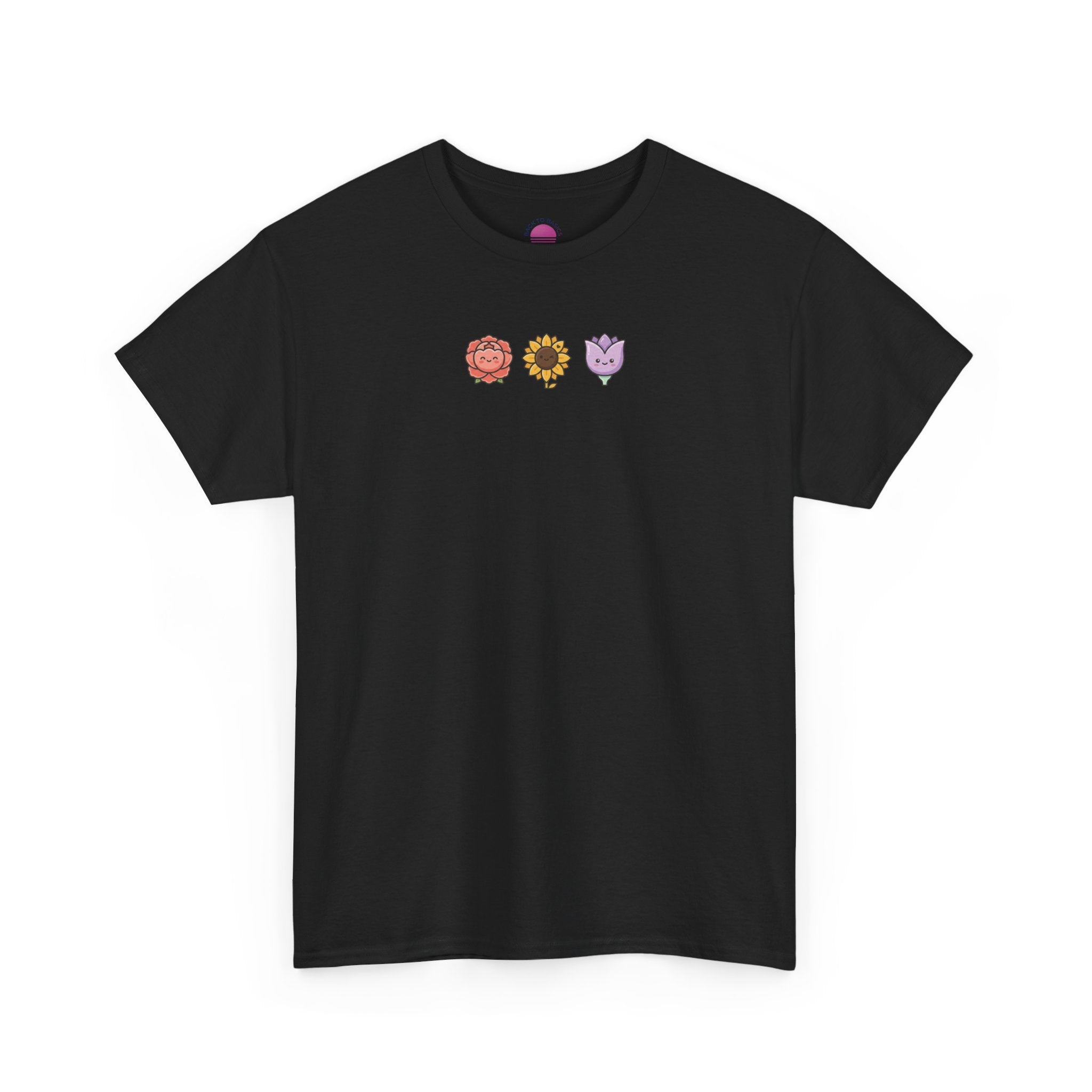Flower Trio Tee — Cute Mini Floral Lion, Sunflower & Heart Plants Graphic T-Shirt