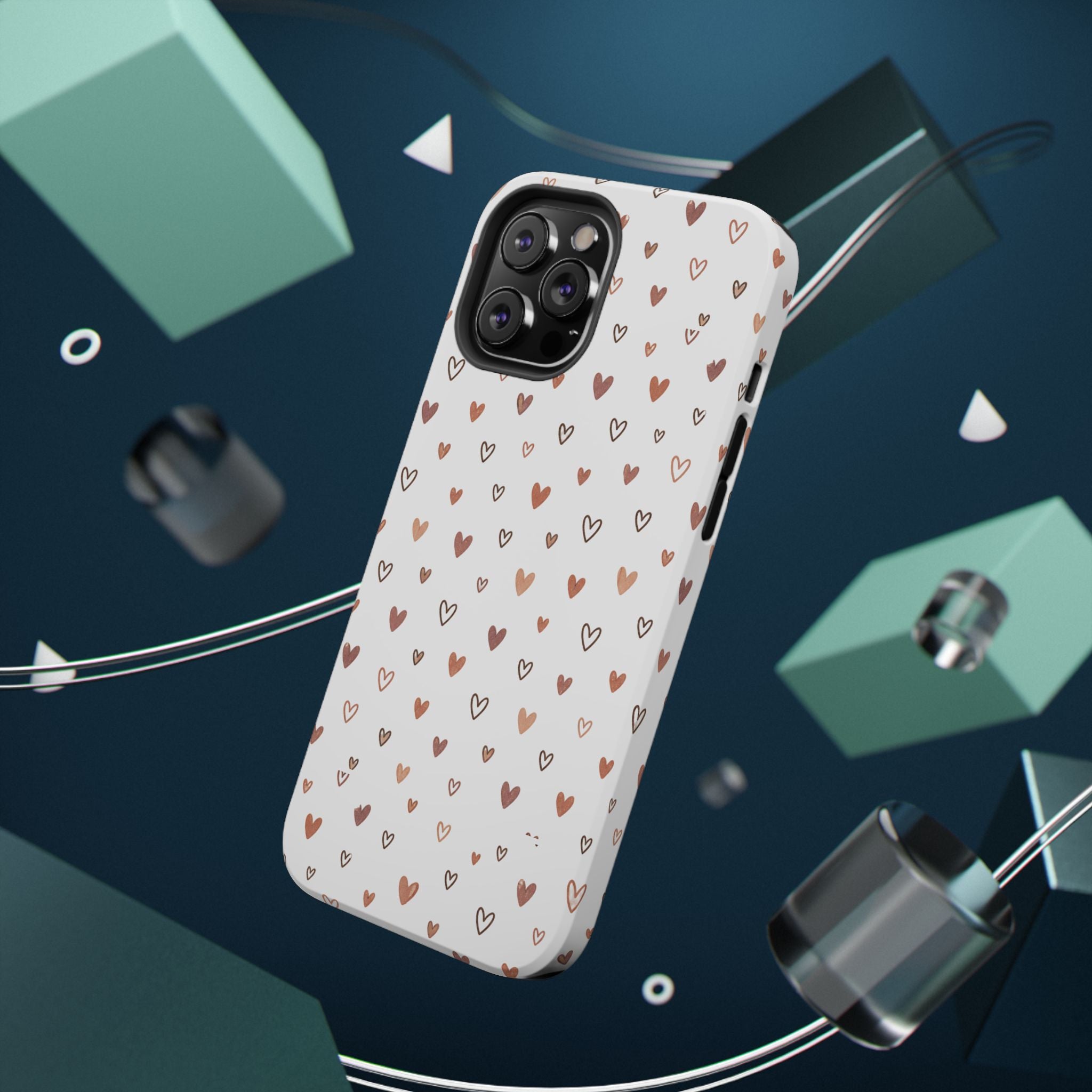 Heart Doodle Impact-Resistant Phone Case — Cute Neutral Tiny Hearts Design
