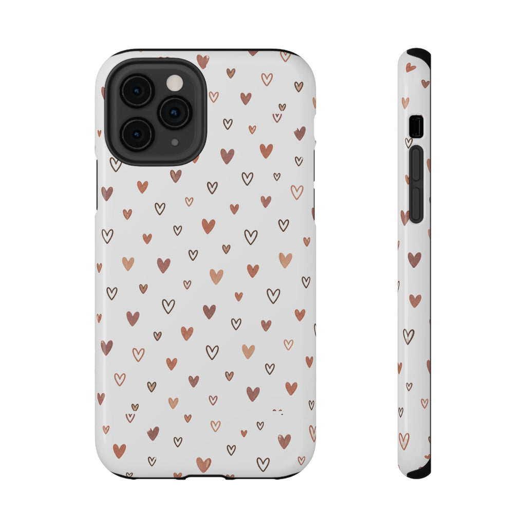 Heart Doodle Impact-Resistant Phone Case — Cute Neutral Tiny Hearts Design