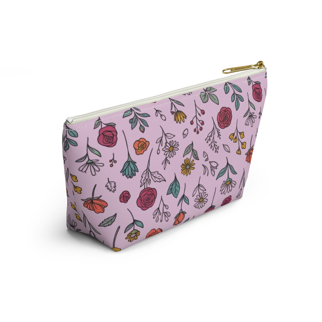 Floral Doodle Accessory Pouch — T‑Bottom Makeup & Travel Organizer