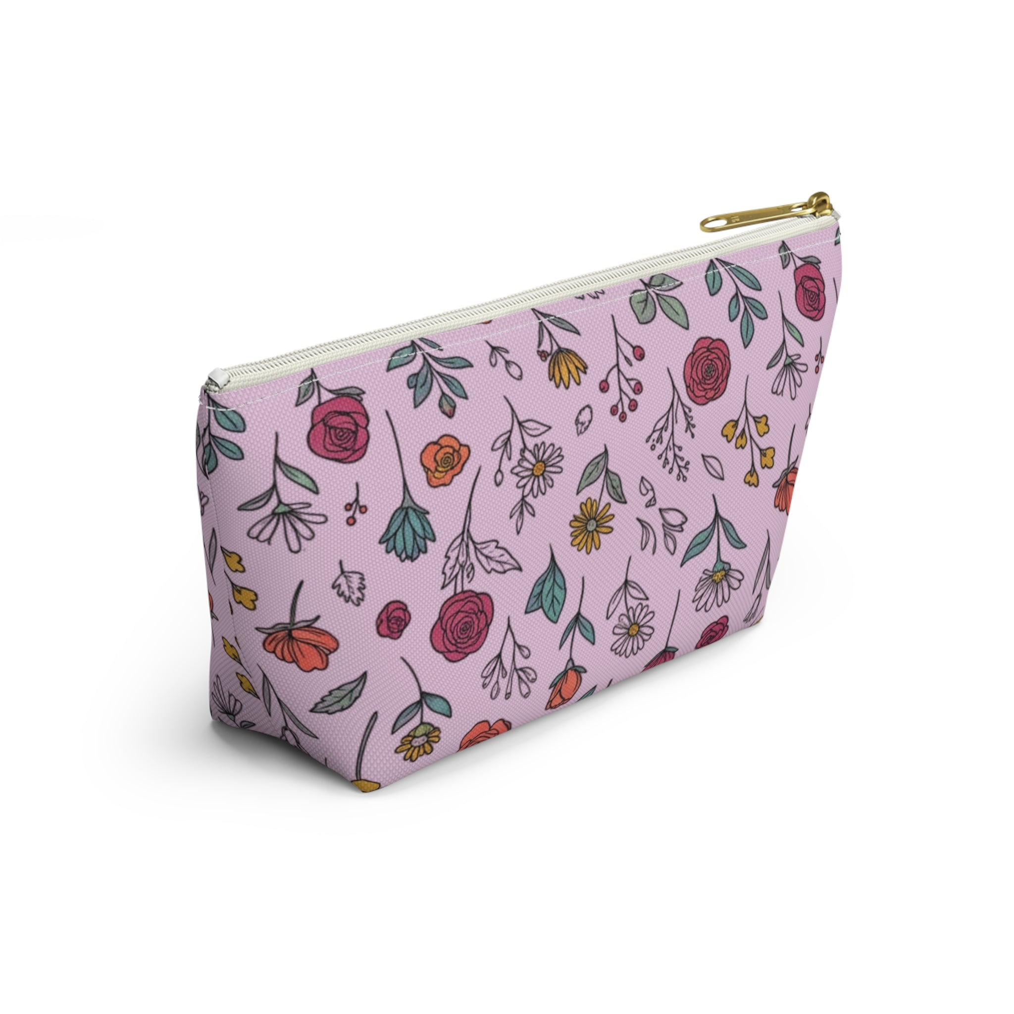 Floral Doodle Accessory Pouch — T‑Bottom Makeup & Travel Organizer