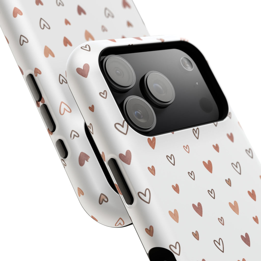 Heart Doodle Impact-Resistant Phone Case — Cute Neutral Tiny Hearts Design
