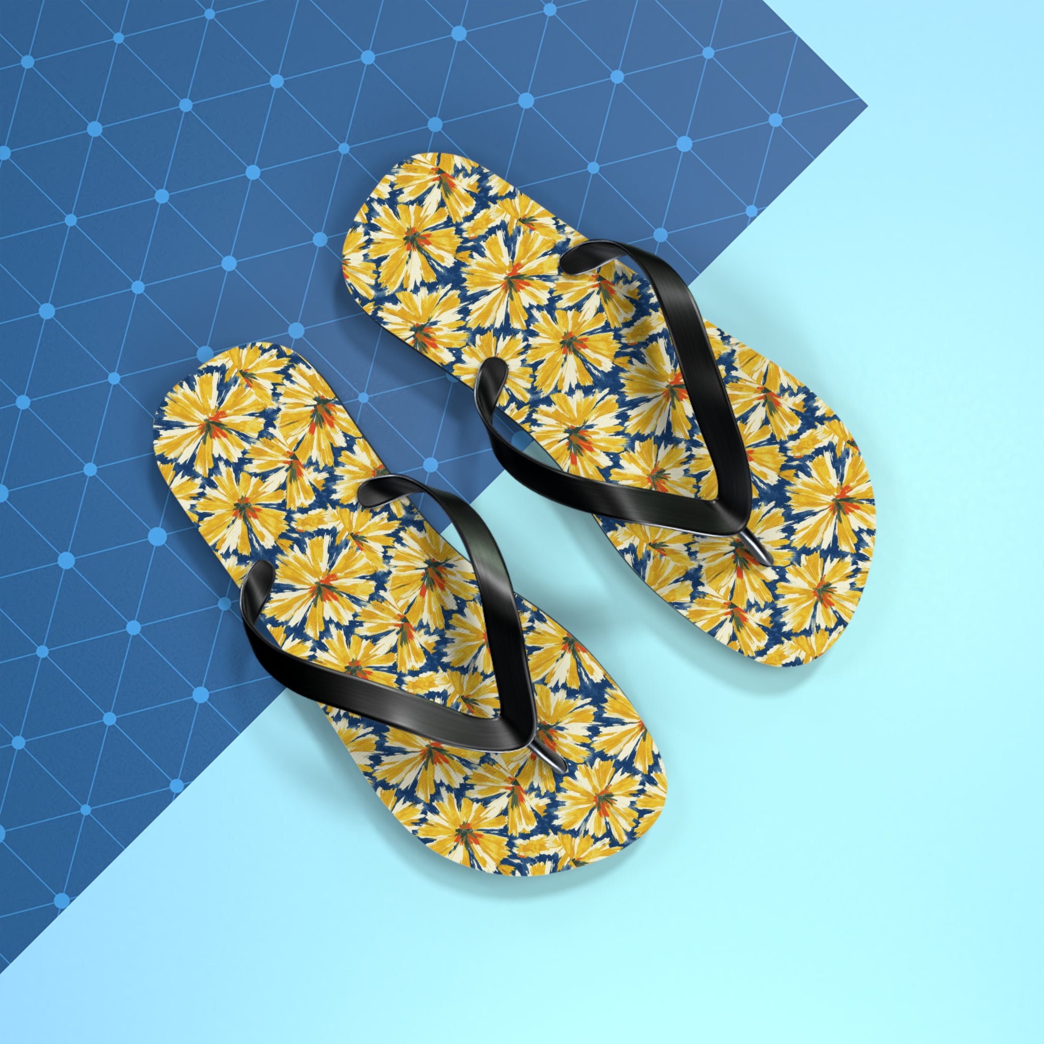 Yellow Daisy Flip Flops – Floral Beach Sandals Printify