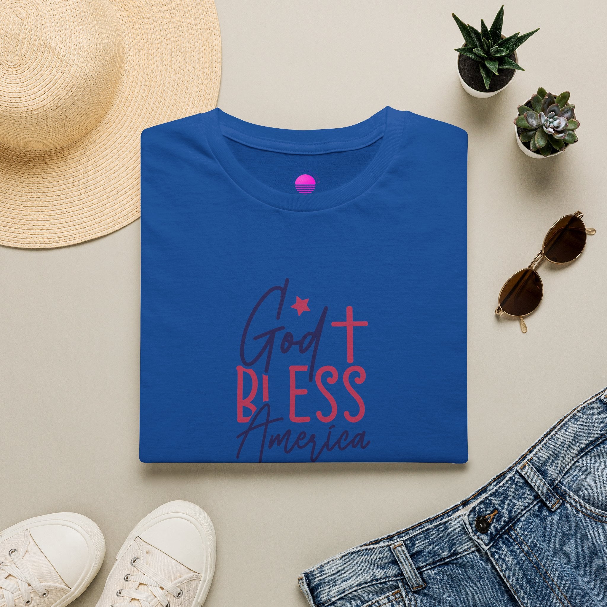 God Bless America Patriotic Christian T-Shirt with Cross