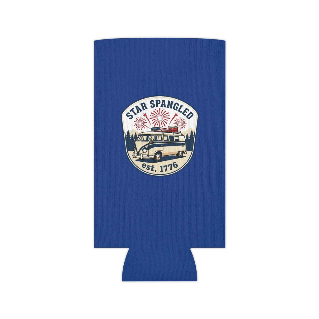Star Spangled Van Can koozie featuring patriotic design, perfect for a patriotic beer cooler.