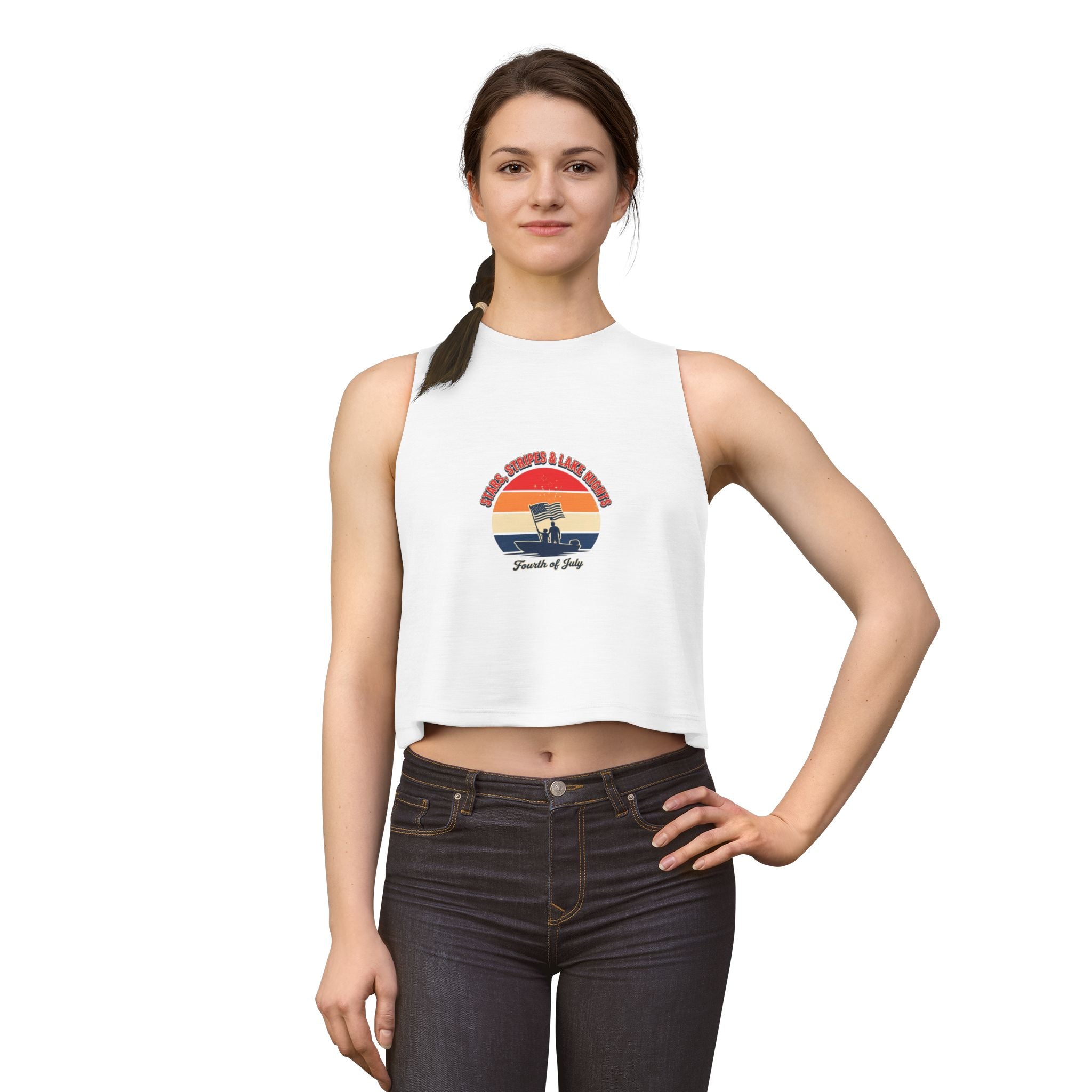 Fourth of July Retro Flag Crop Top — Faith, Freedom & Family Tank