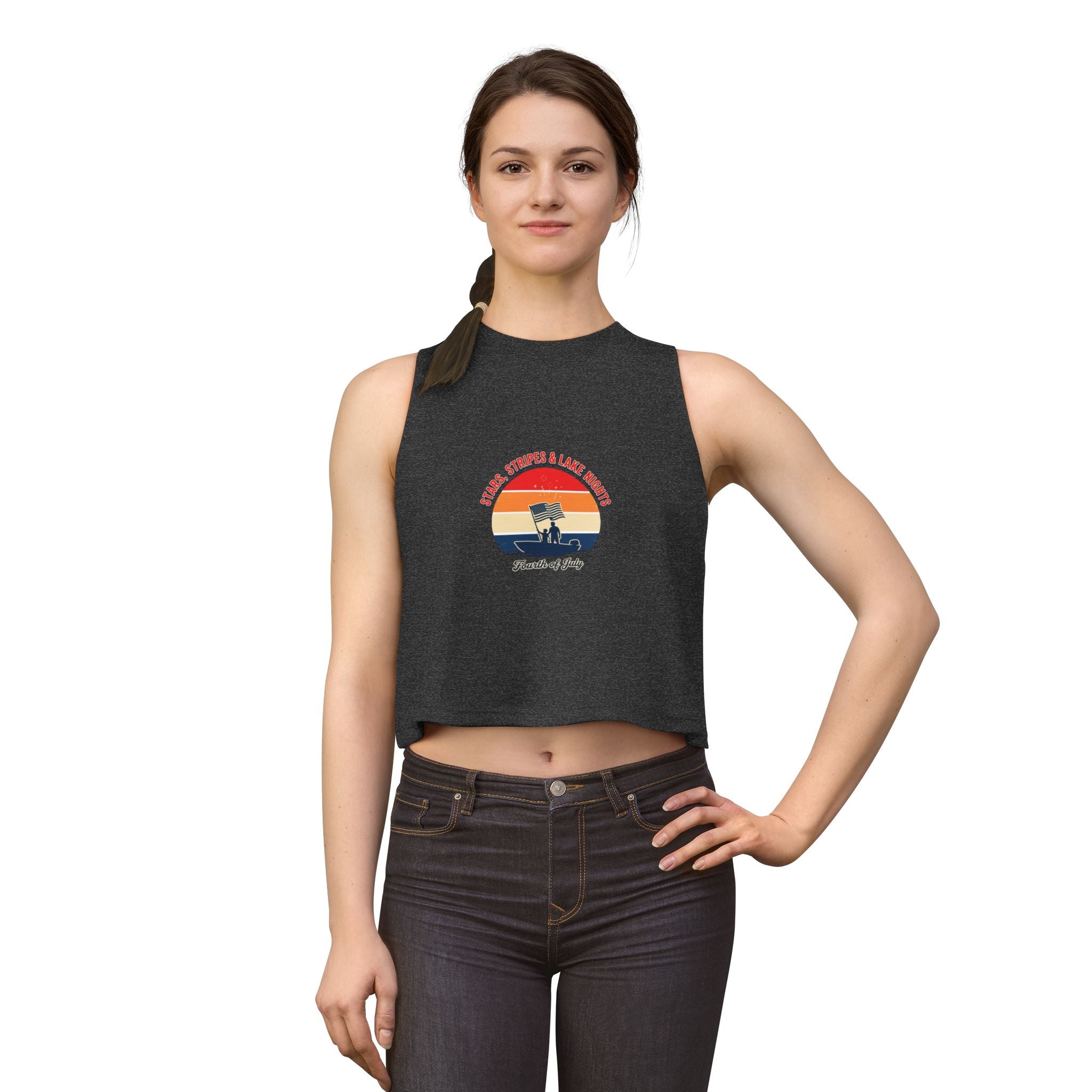 Fourth of July Retro Flag Crop Top — Faith, Freedom & Family Tank