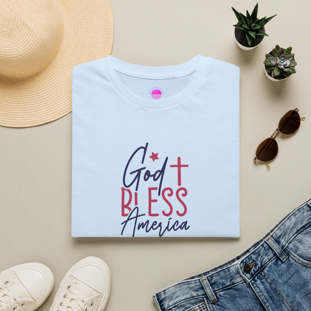 God Bless America Patriotic Christian T-Shirt with Cross