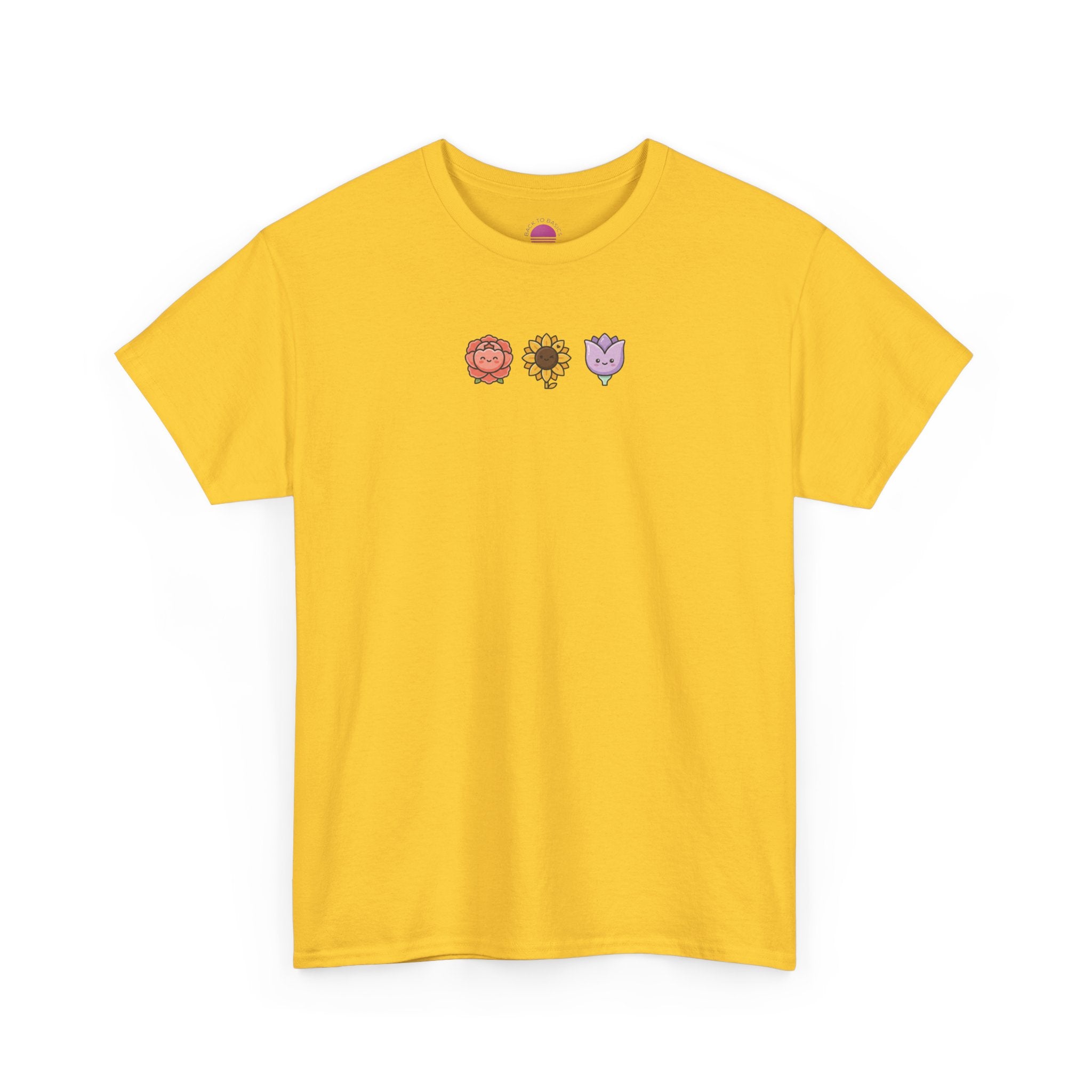 Flower Trio Tee — Cute Mini Floral Lion, Sunflower & Heart Plants Graphic T-Shirt