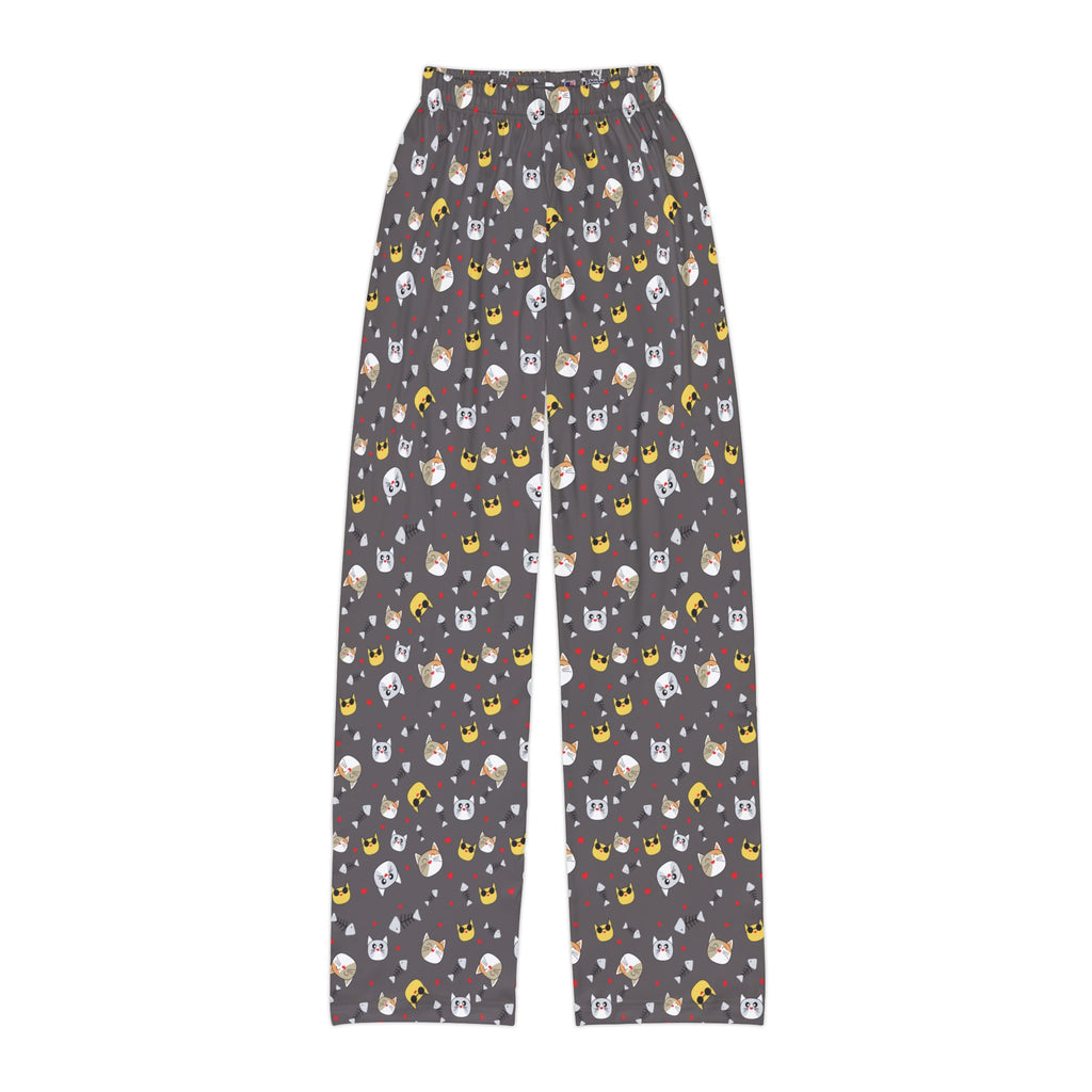 Kids cat emoji lounge pants featuring a fun cat emoji print perfect for back to school adventures.