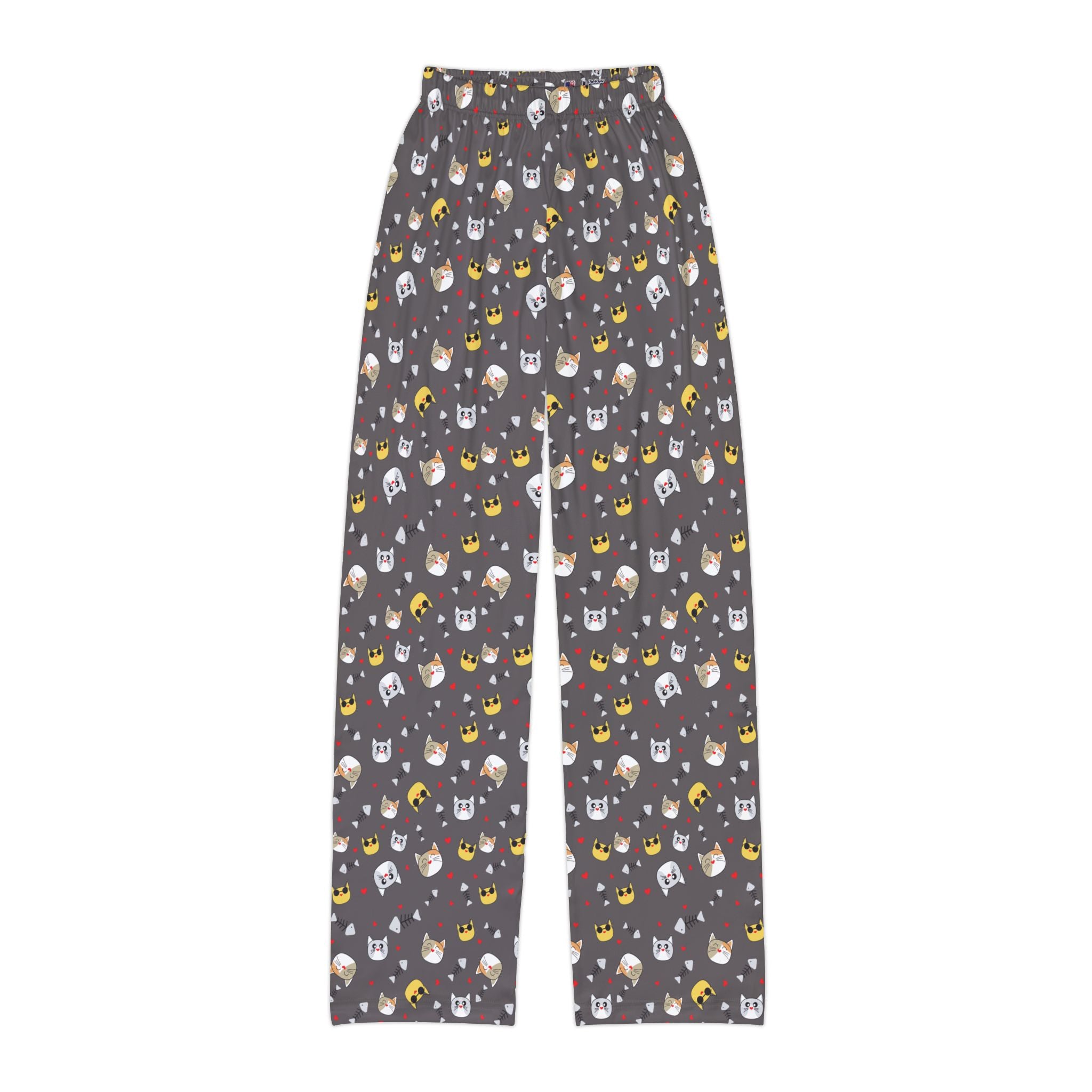 Kids cat emoji lounge pants featuring a fun cat emoji print perfect for back to school adventures.