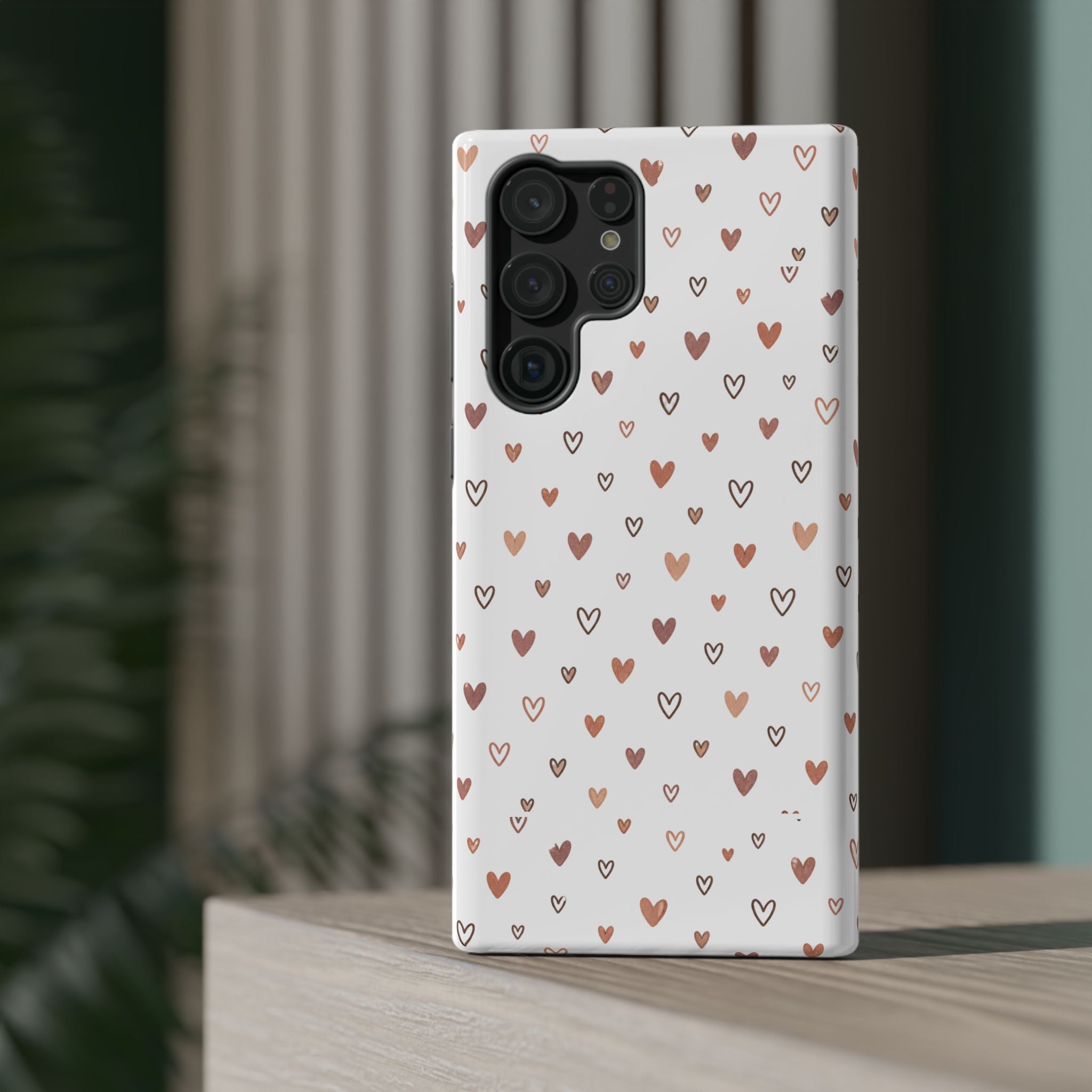 Heart Doodle Impact-Resistant Phone Case — Cute Neutral Tiny Hearts Design