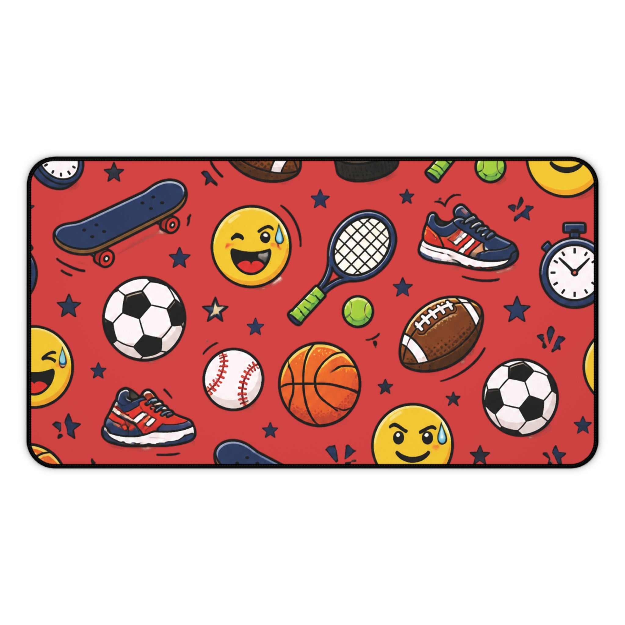 Back To School Sports Emojis Desk Mat — Athletic Pattern Mouse Pad for Kids & Teens