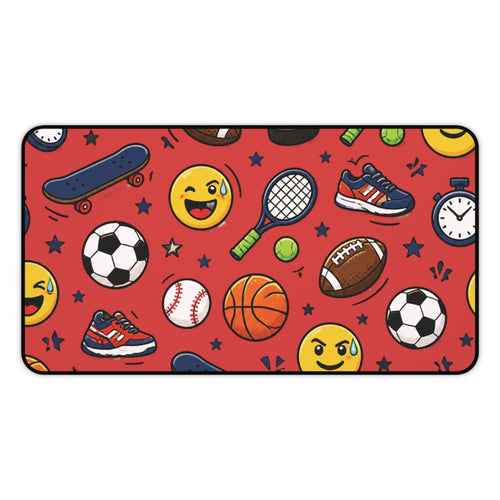 Back To School Sports Emojis Desk Mat — Athletic Pattern Mouse Pad for Kids & Teens