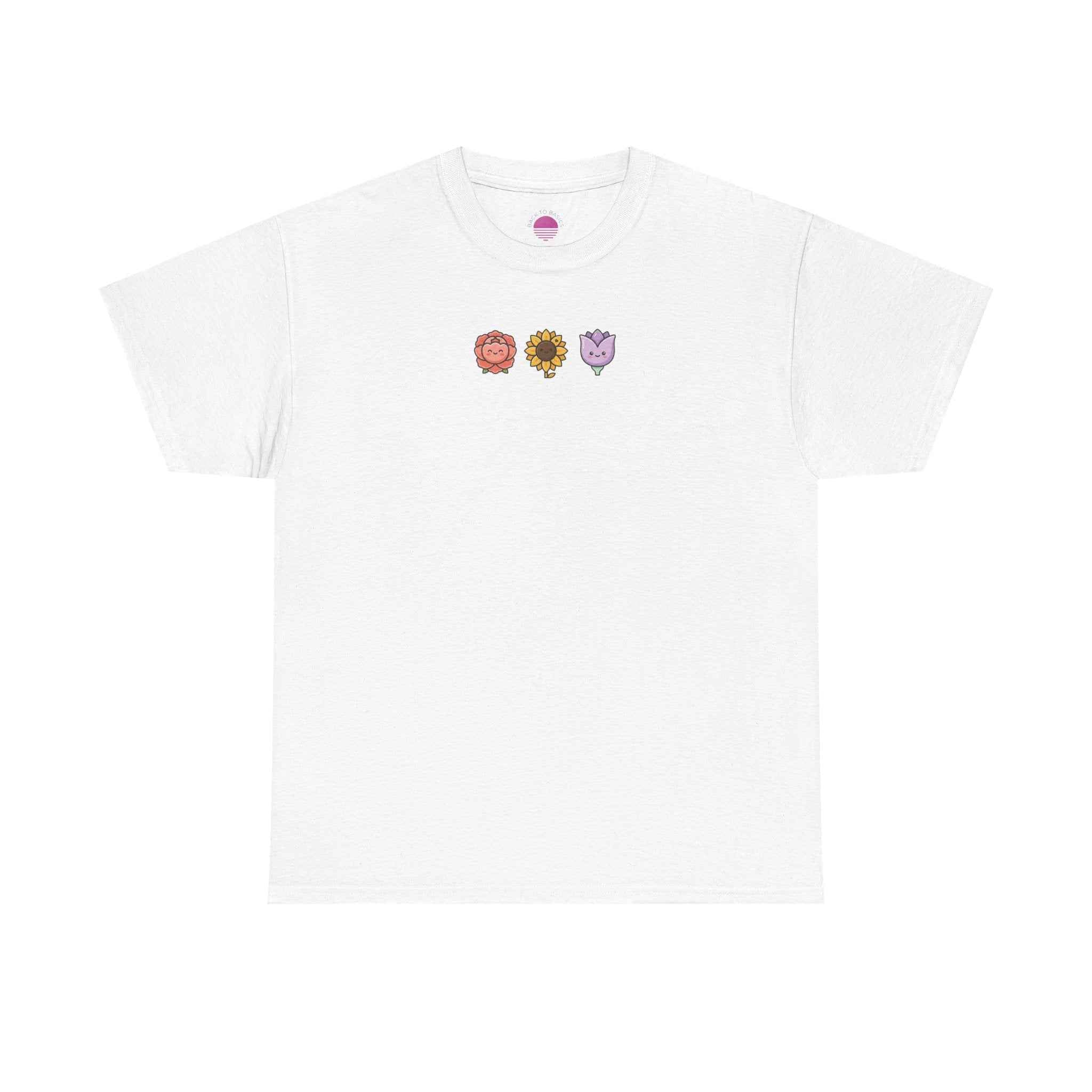 Flower Trio Tee featuring floral graphic t-shirt with lion, sunflower, and heart plants design.