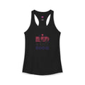 Women's lightweight racerback tank top in black featuring 'Red, White, and Boom!' design, perfect for summer activities.