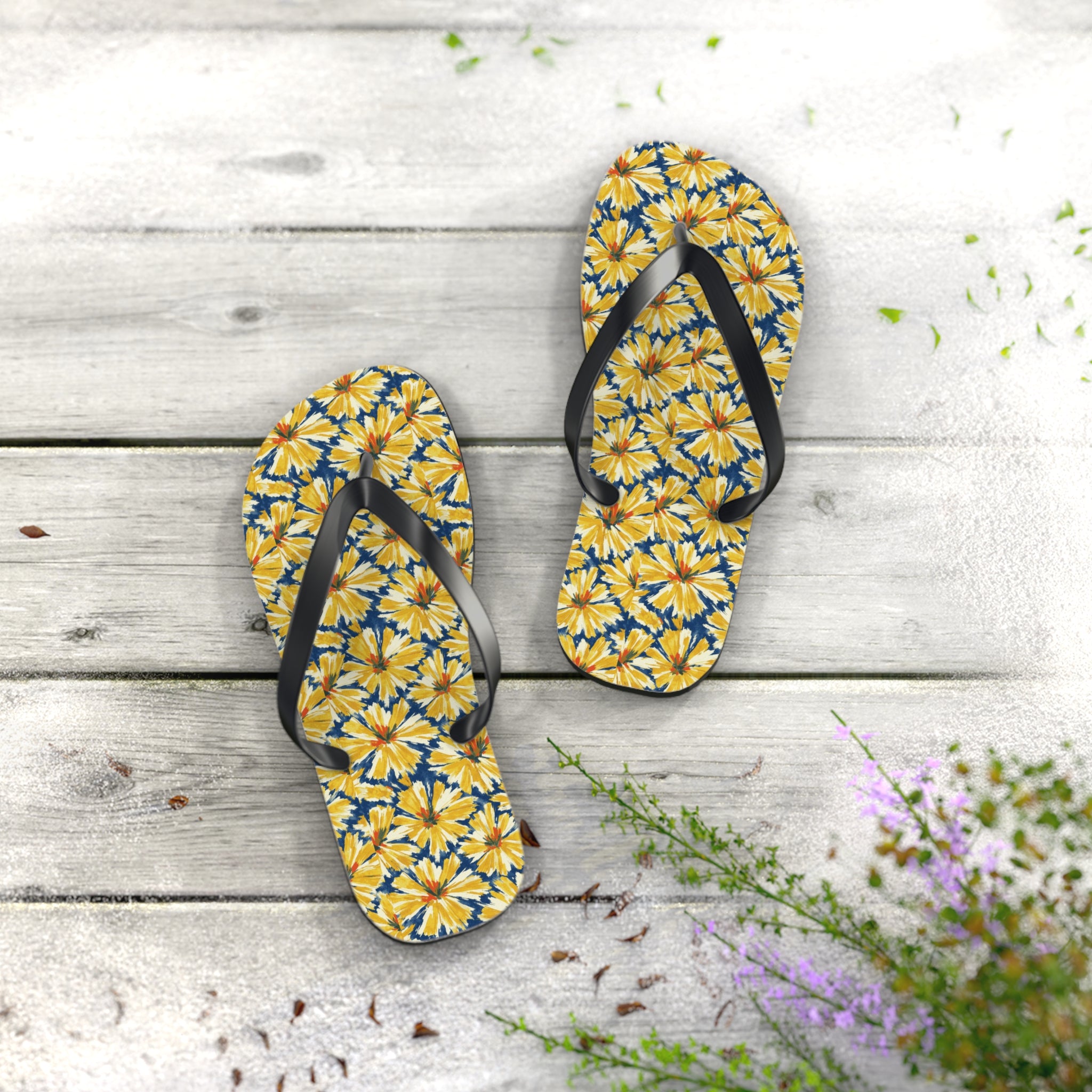 Yellow Daisy Flip Flops – Floral Beach Sandals Printify