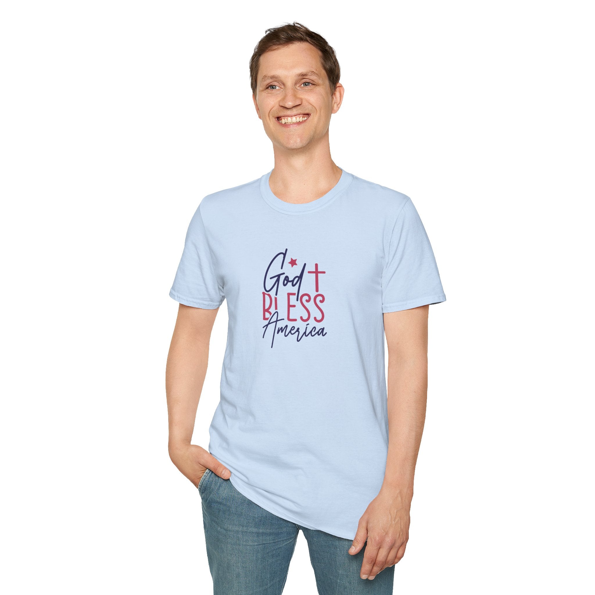 God Bless America Patriotic Christian T-Shirt with Cross