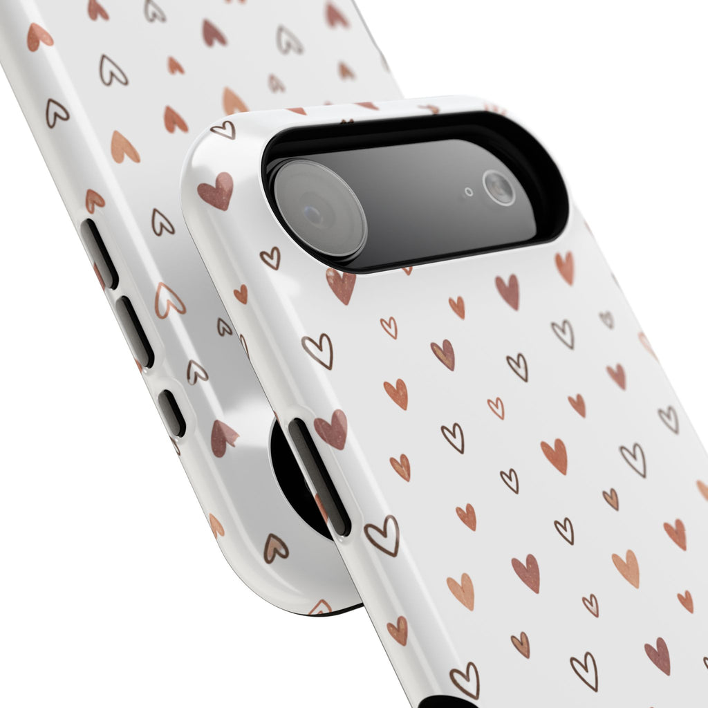 Heart Doodle Impact-Resistant Phone Case — Cute Neutral Tiny Hearts Design