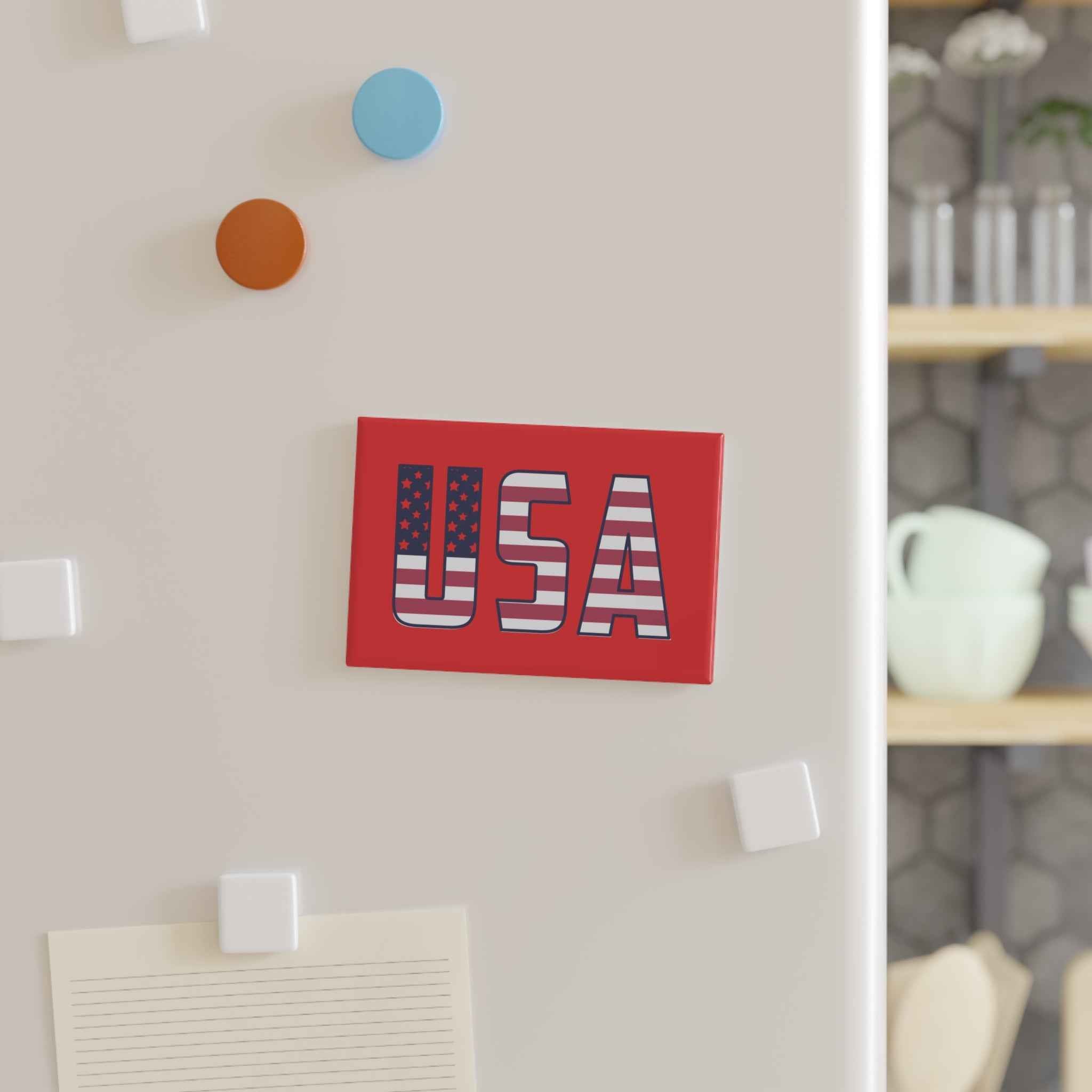 USA Flag Rectangle Magnet — Patriotic Red Fridge Magnet for 4th of July & Veterans Day