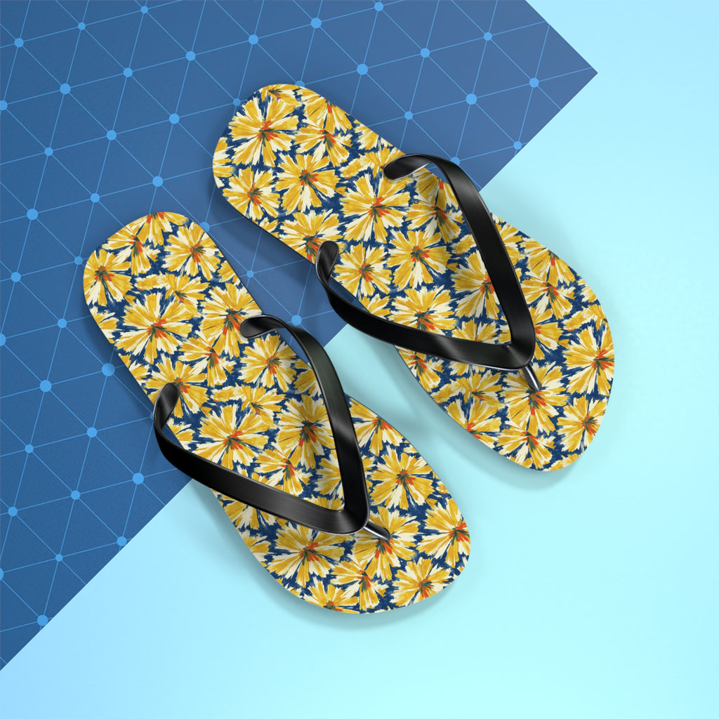 Yellow Daisy Flip Flops – Floral Beach Sandals Printify