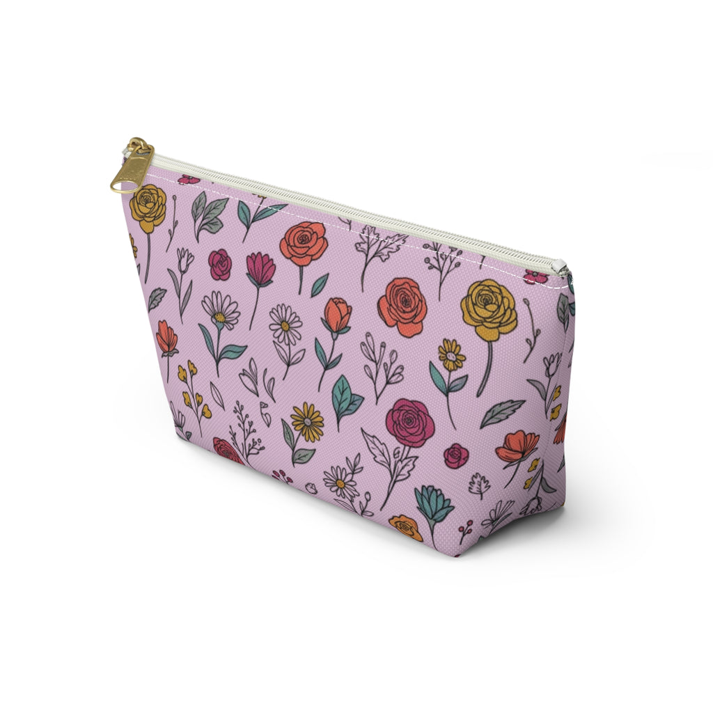 Floral Doodle Accessory Pouch — T‑Bottom Makeup & Travel Organizer