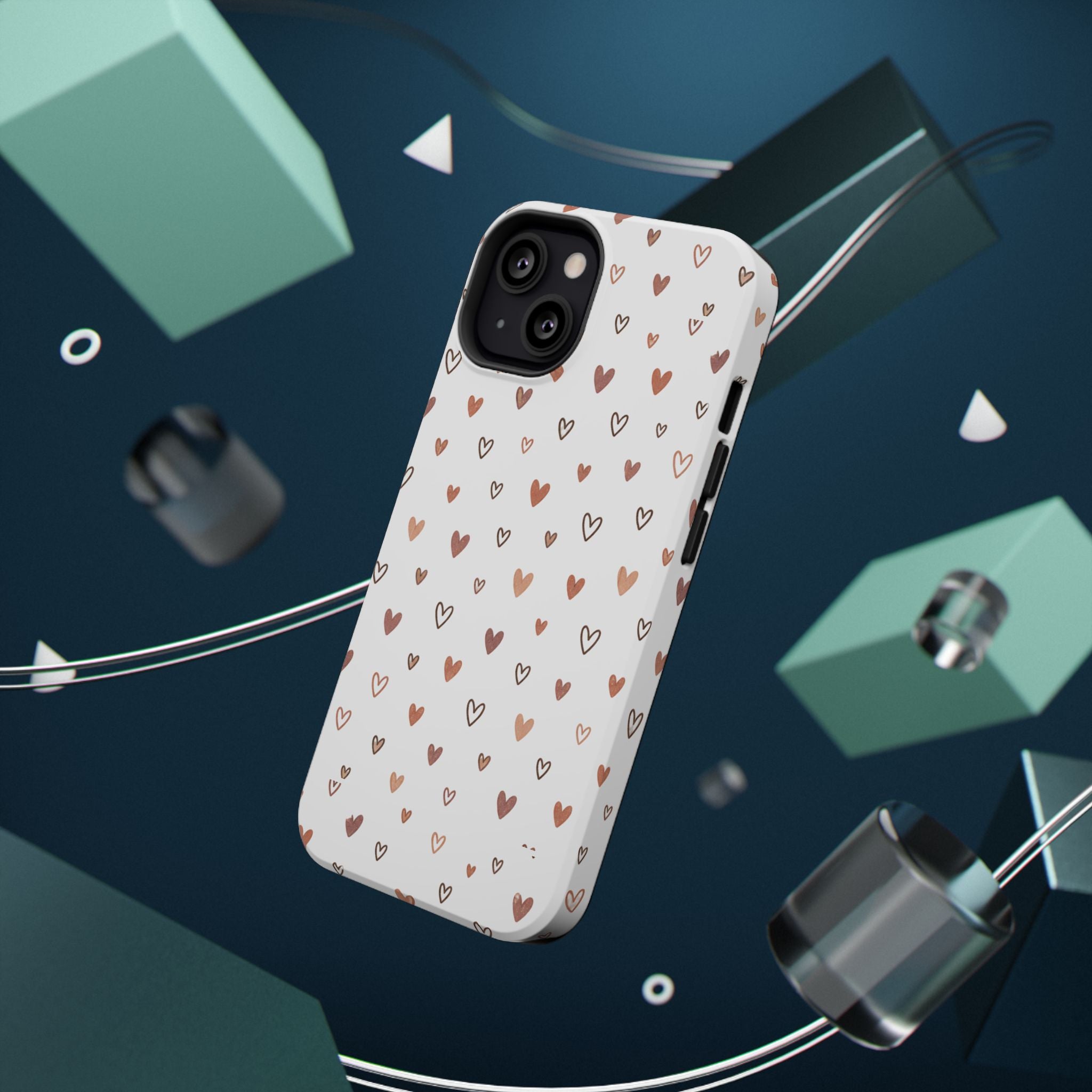 Heart Doodle Impact-Resistant Phone Case — Cute Neutral Tiny Hearts Design