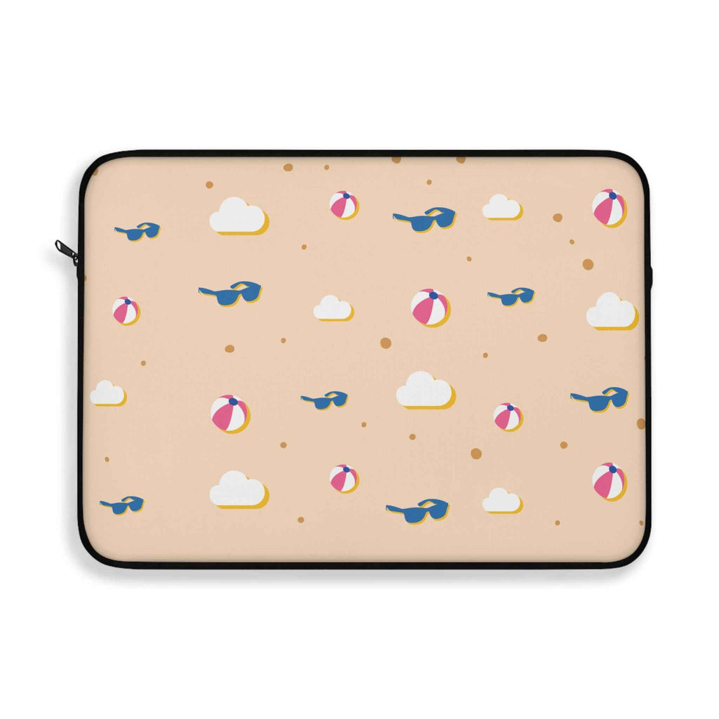 Beach Pattern Laptop Sleeve — Sunglasses, Beach Balls & Clouds Design